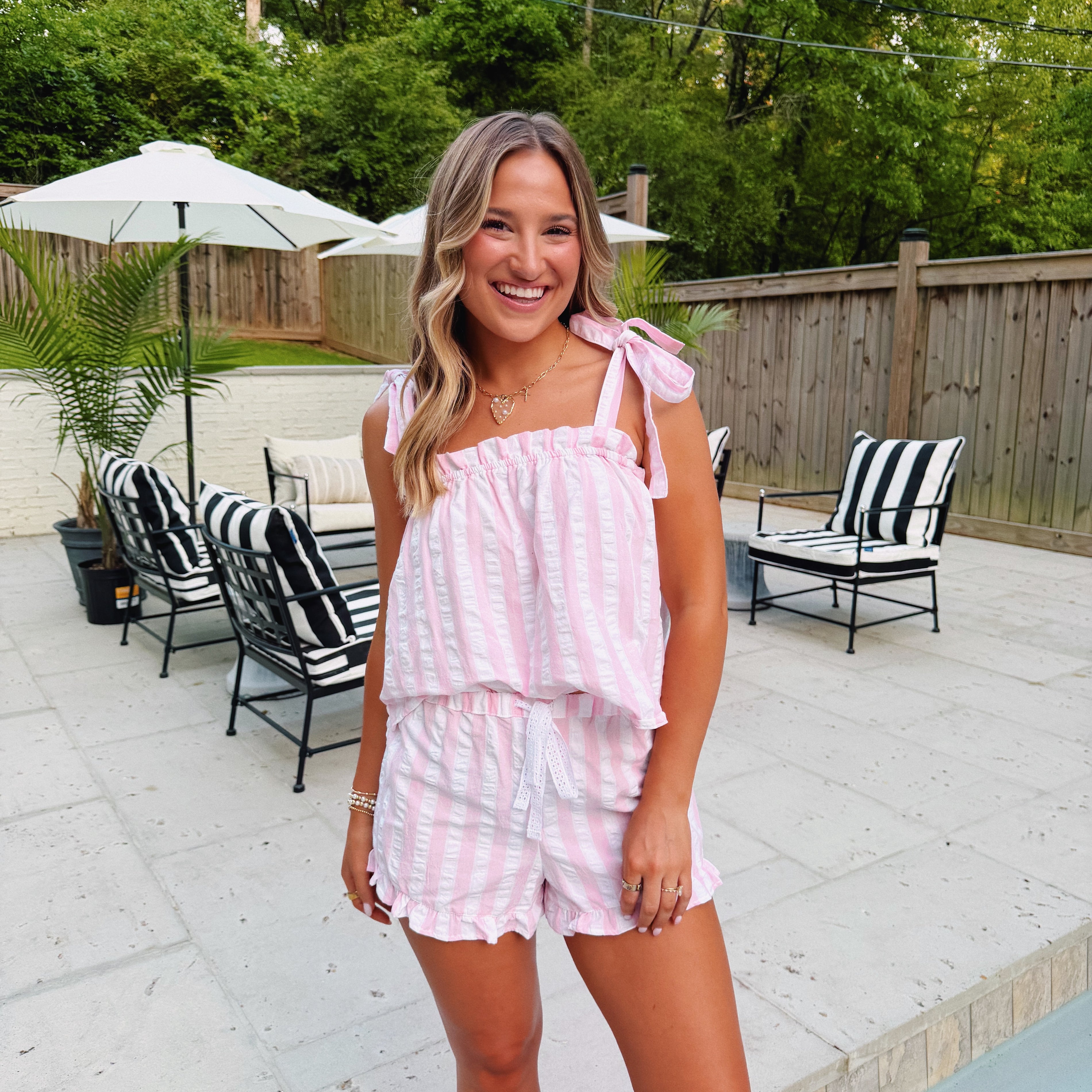 Pink Striped Cotton Pajama Set