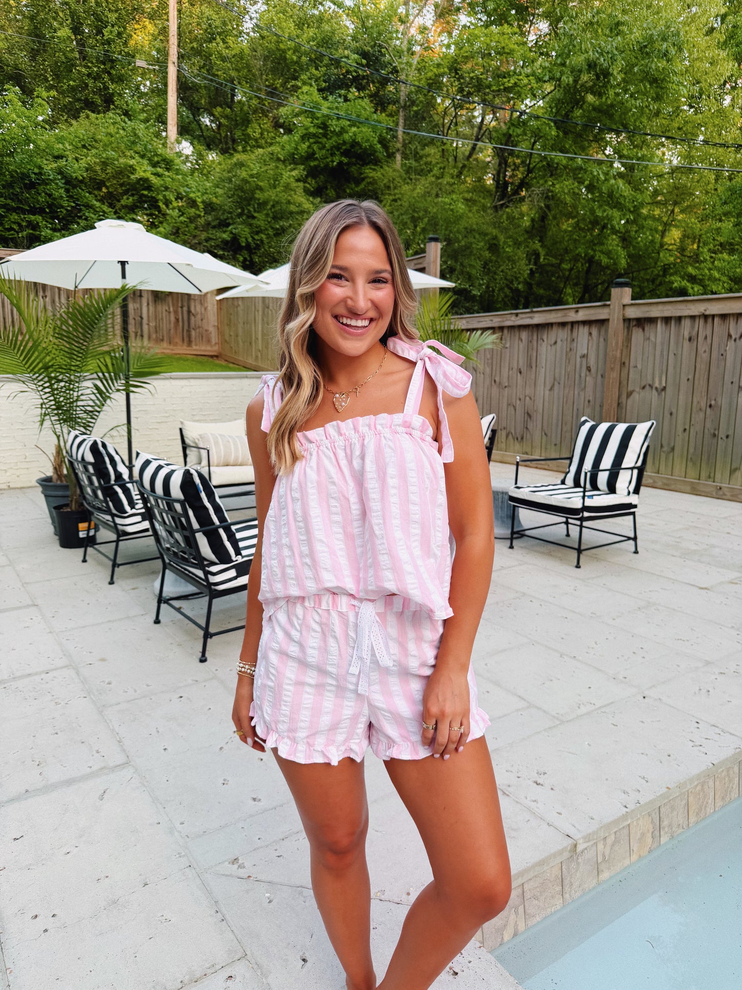 Pink Striped Cotton Pajama Set