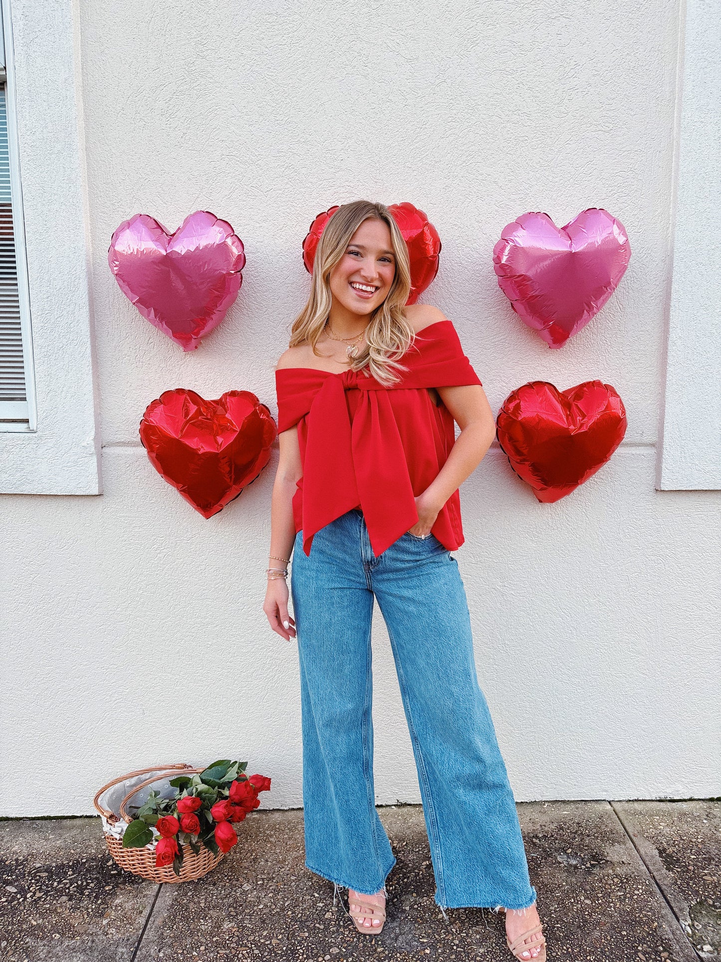 Red Off The Shoulder Bow Top PREORDER *1/2 WEEK RESTOCK*