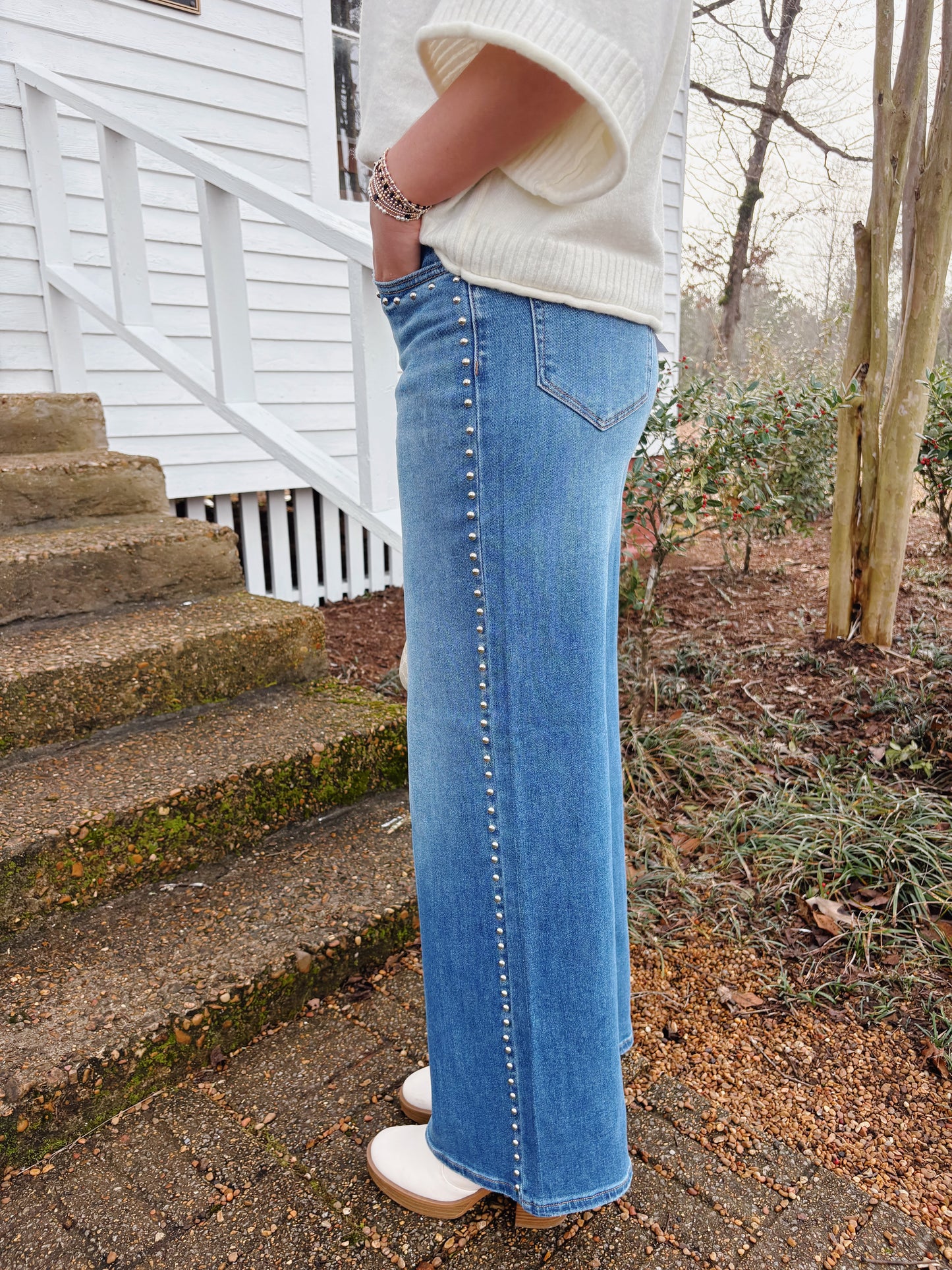 High Rise Studded Jeans