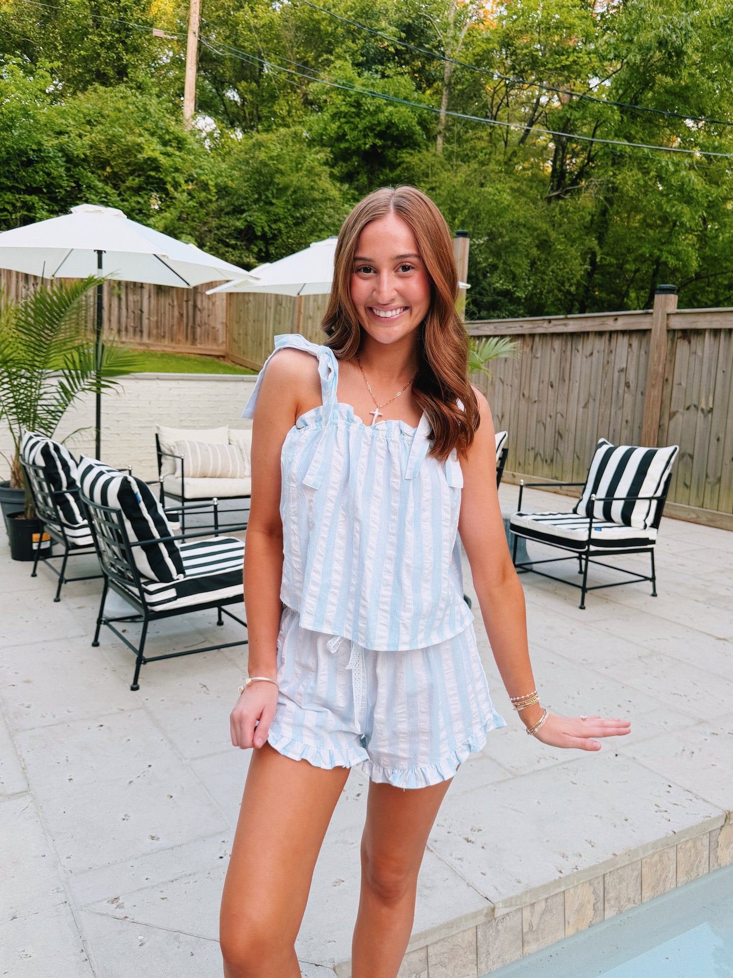 Blue Striped Cotton Pajama Set