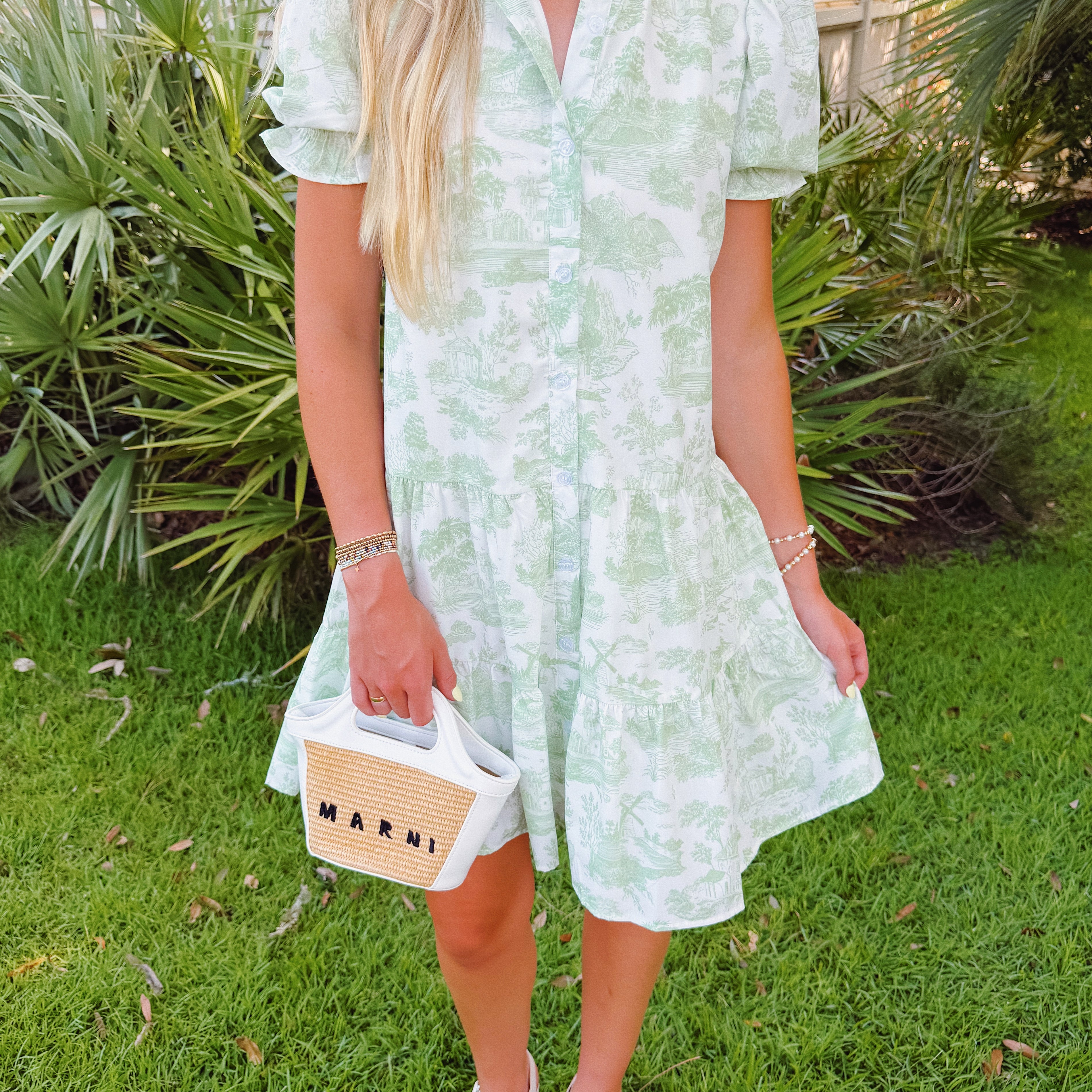 Green Toile Mini Dress