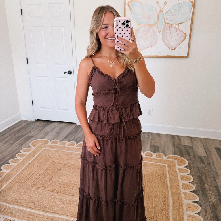 Olivia Maxi Skirt Set in Brown