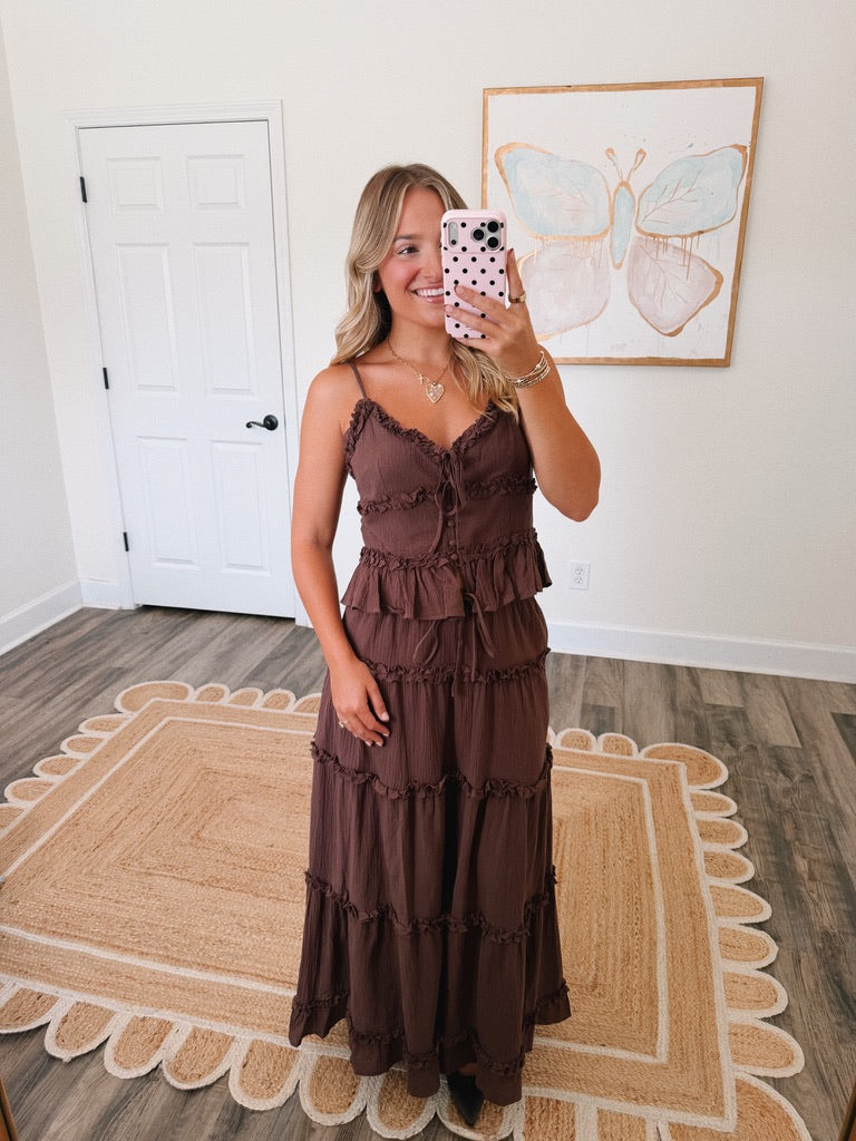 Olivia Maxi Skirt Set in Brown