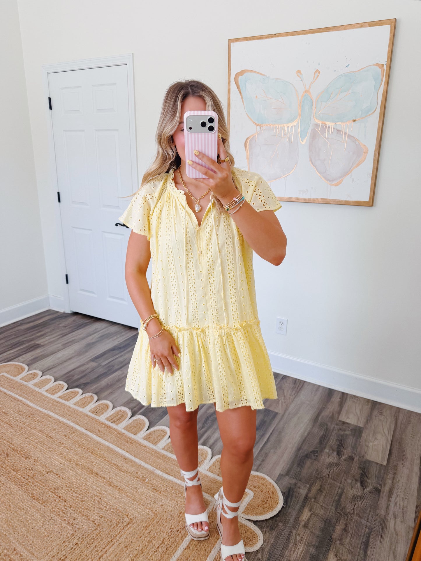 Lemon Eyelet Mini Dress