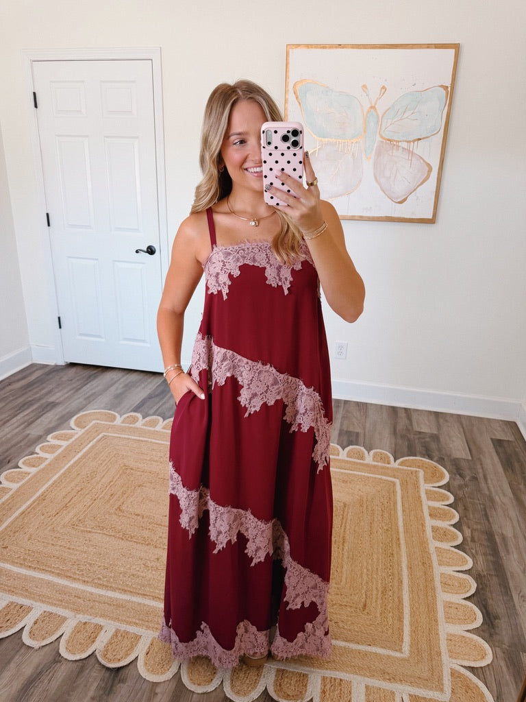 Gianna Lace Trim Maxi - Burgundy