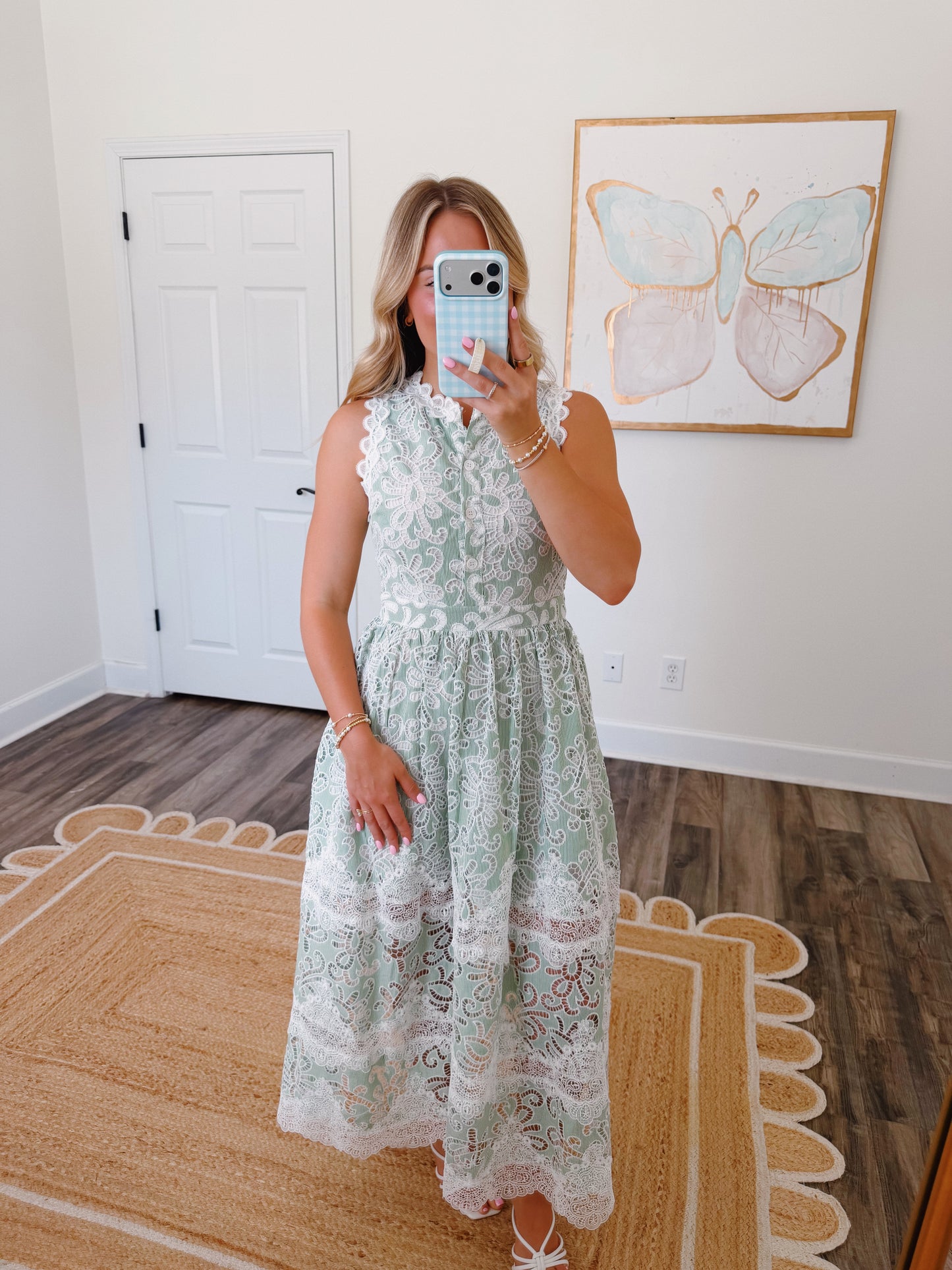 Sage Eyelet Midi Dress