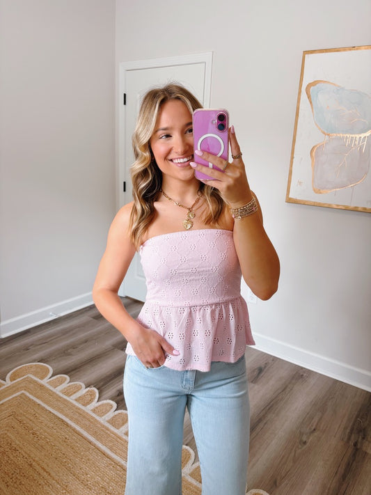 Strapless Pink Eyelet Top