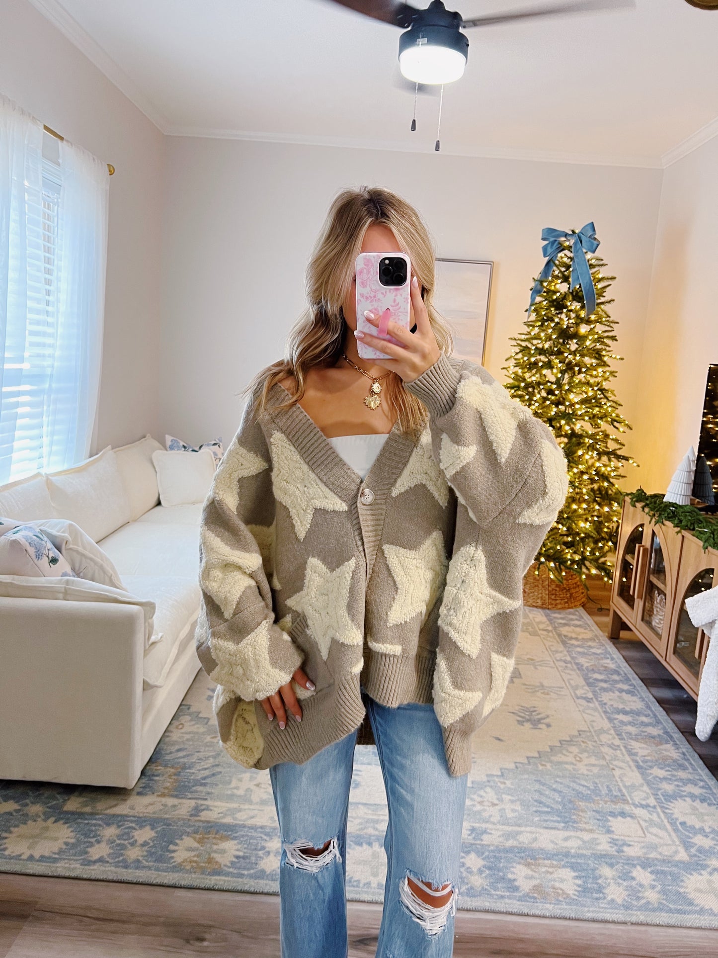 Oversized Stargazer Cardigan in Taupe