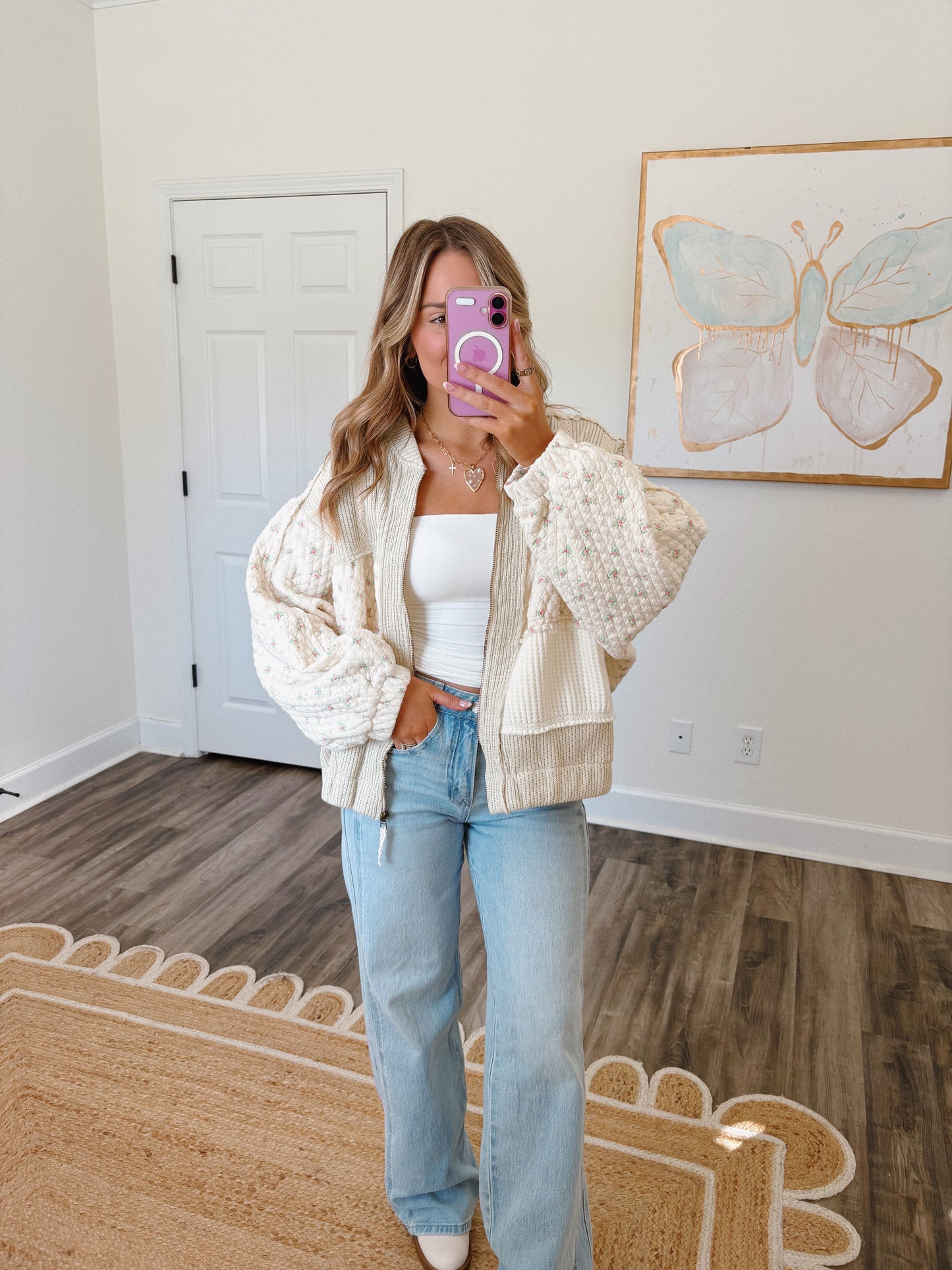 Floral Quilted Zip-Up