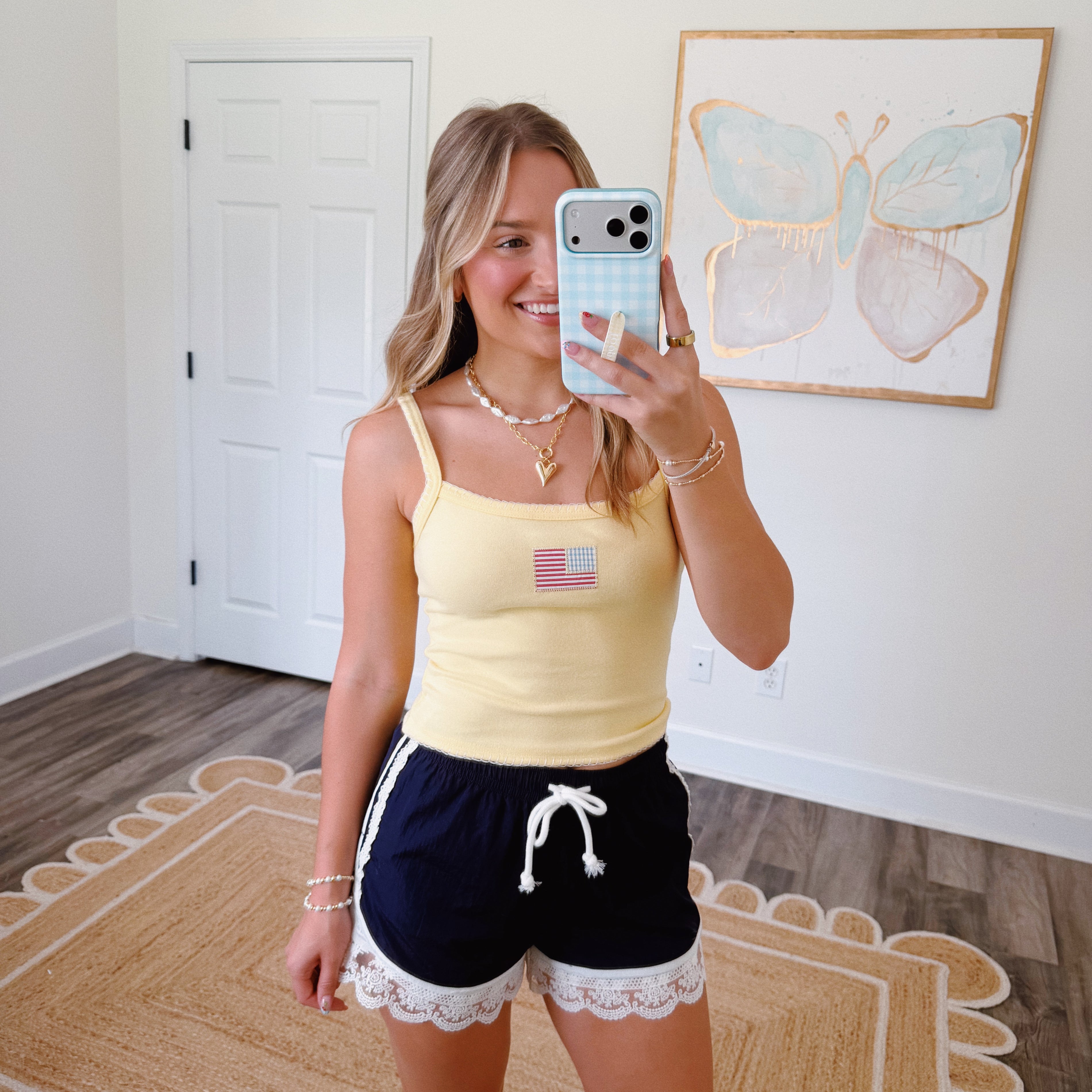 Navy Lace Trim Shorts