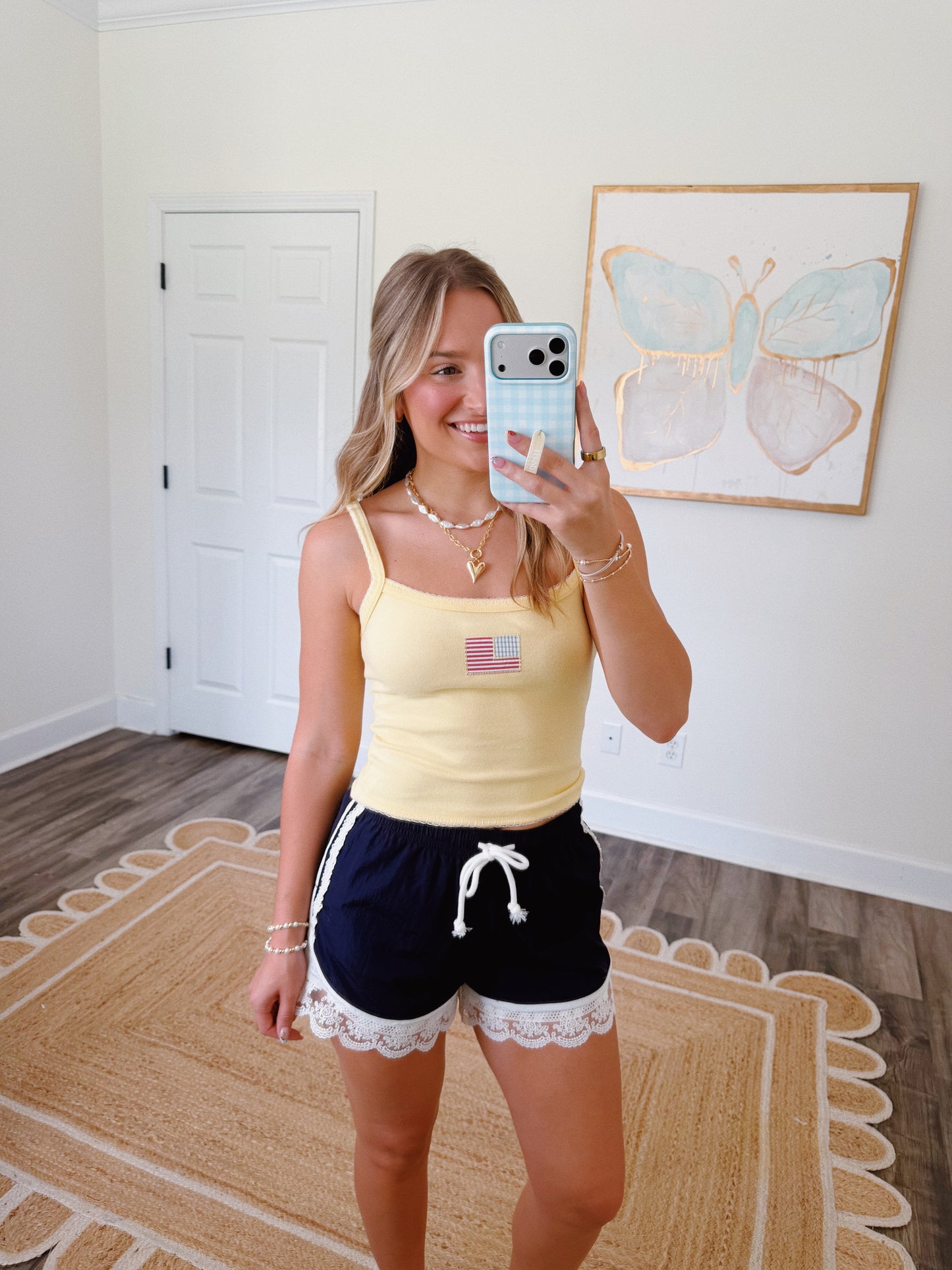 Navy Lace Trim Shorts