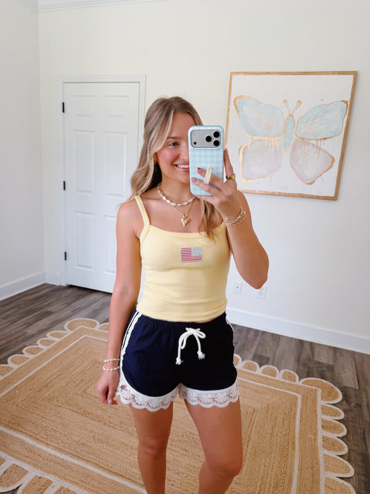 Navy Lace Trim Shorts