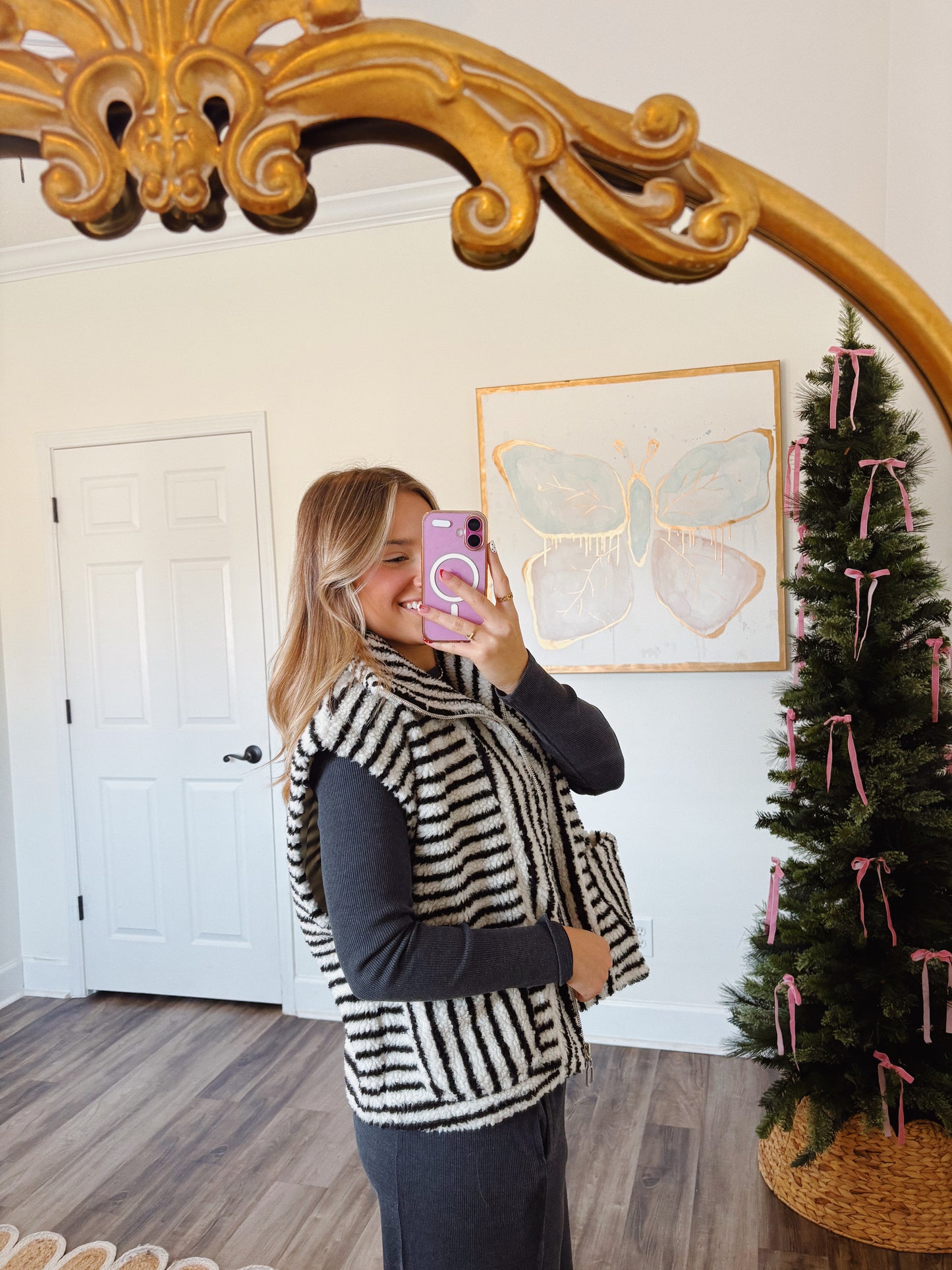Black Striped Sherpa Vest