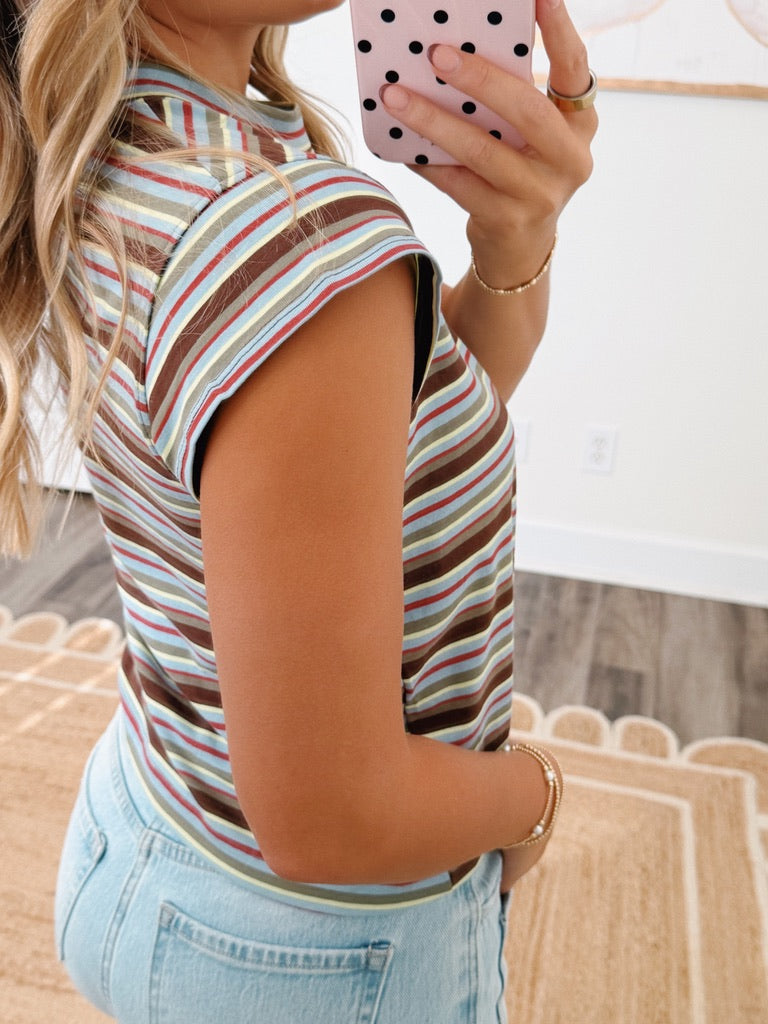 Retro Striped Mock Neck Tee