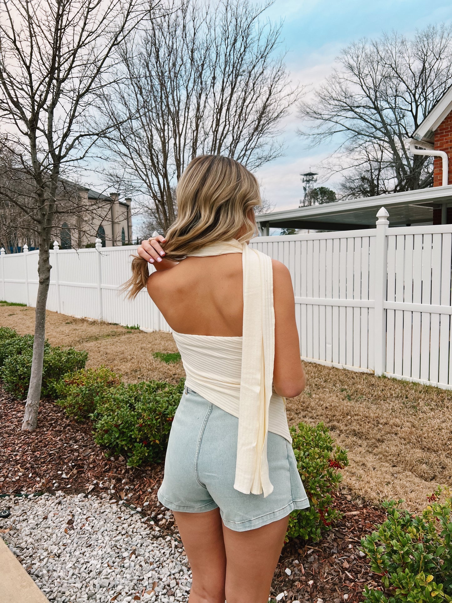 Strapless Scarf Top in White
