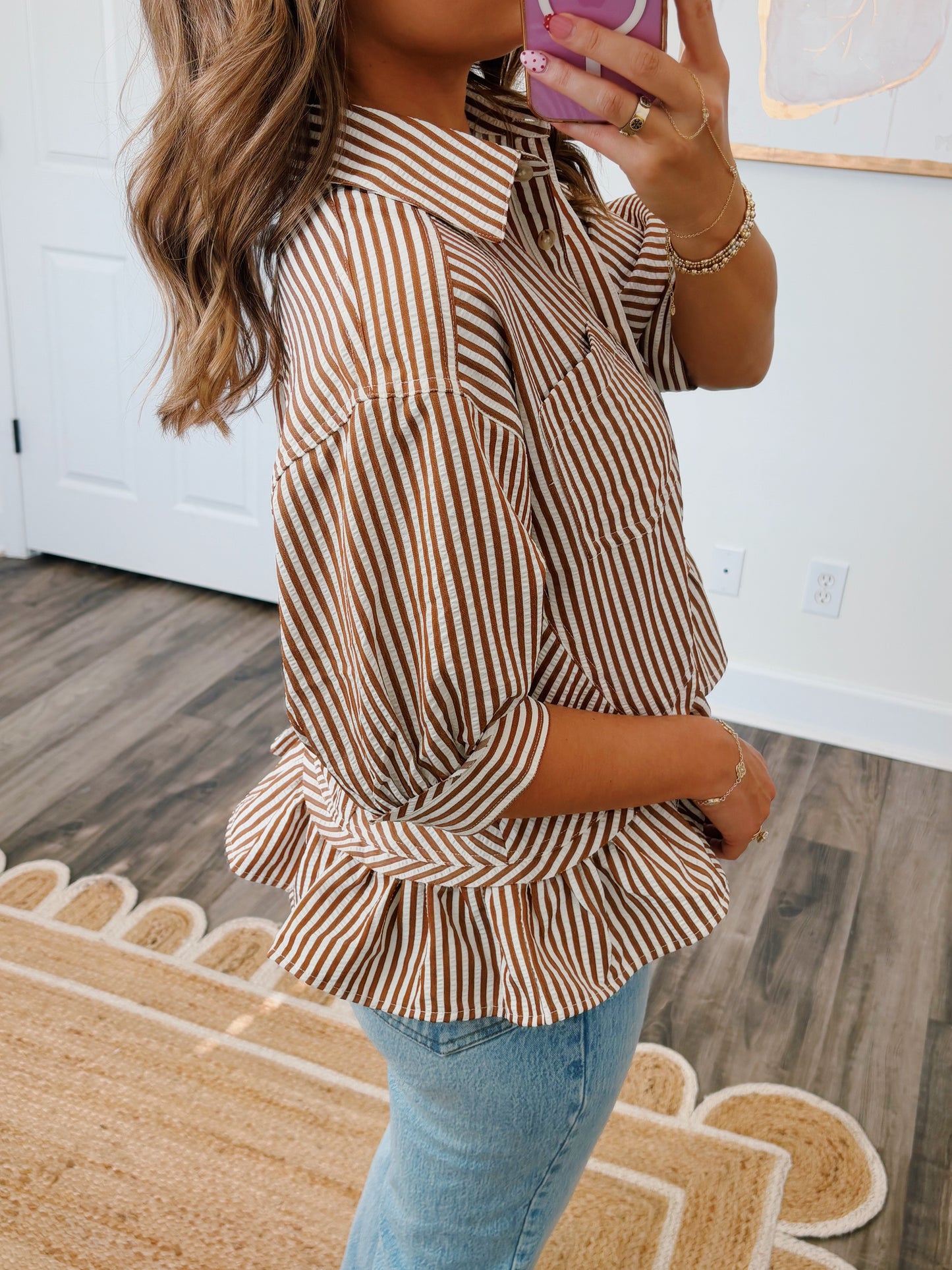 Chestnut Striped Peplum Top