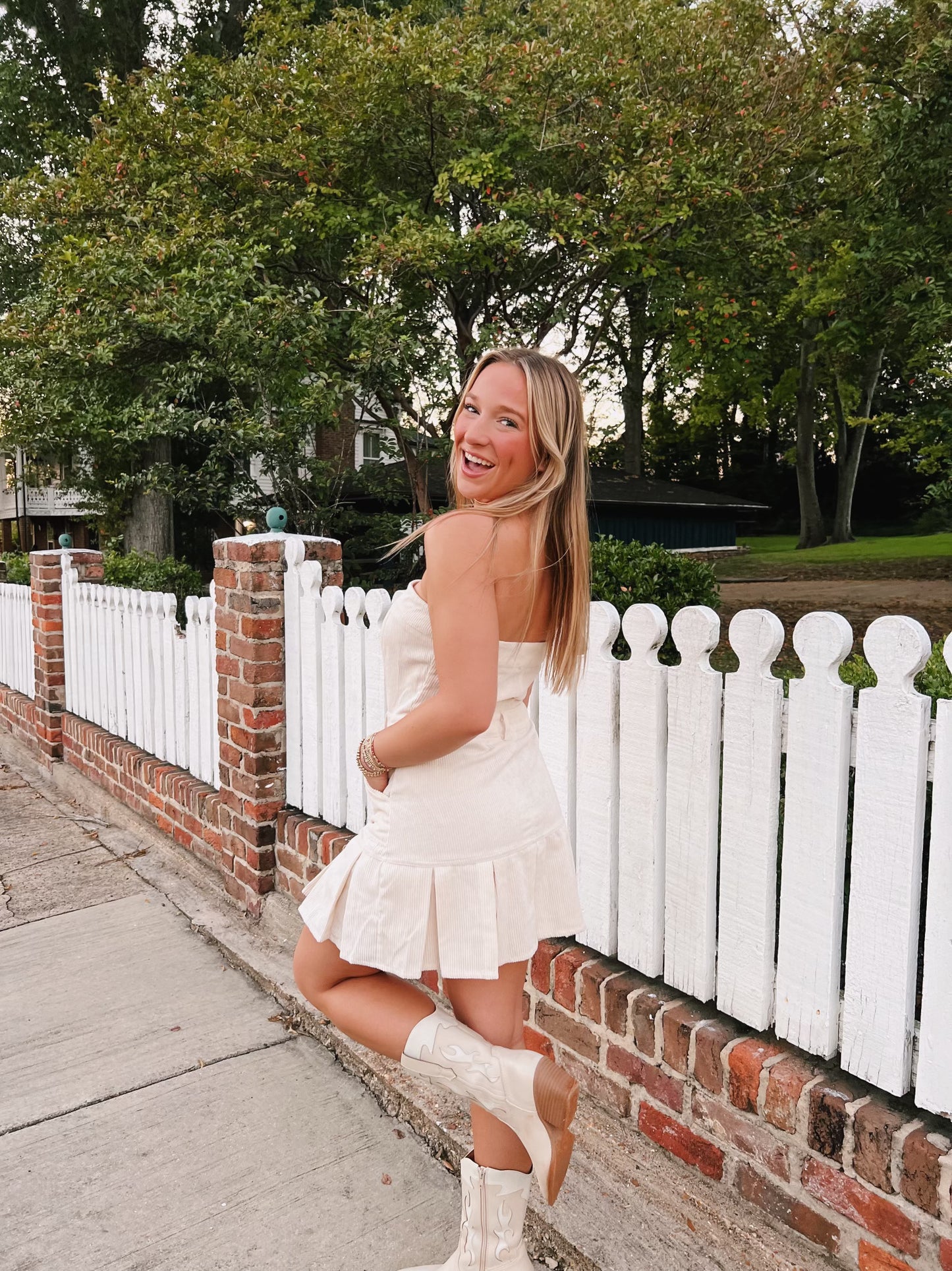 Corduroy Mini Romper Dress in Ivory