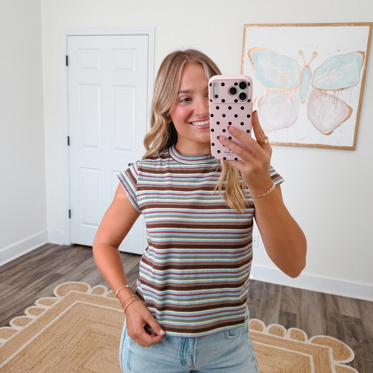 Retro Striped Mock Neck Tee