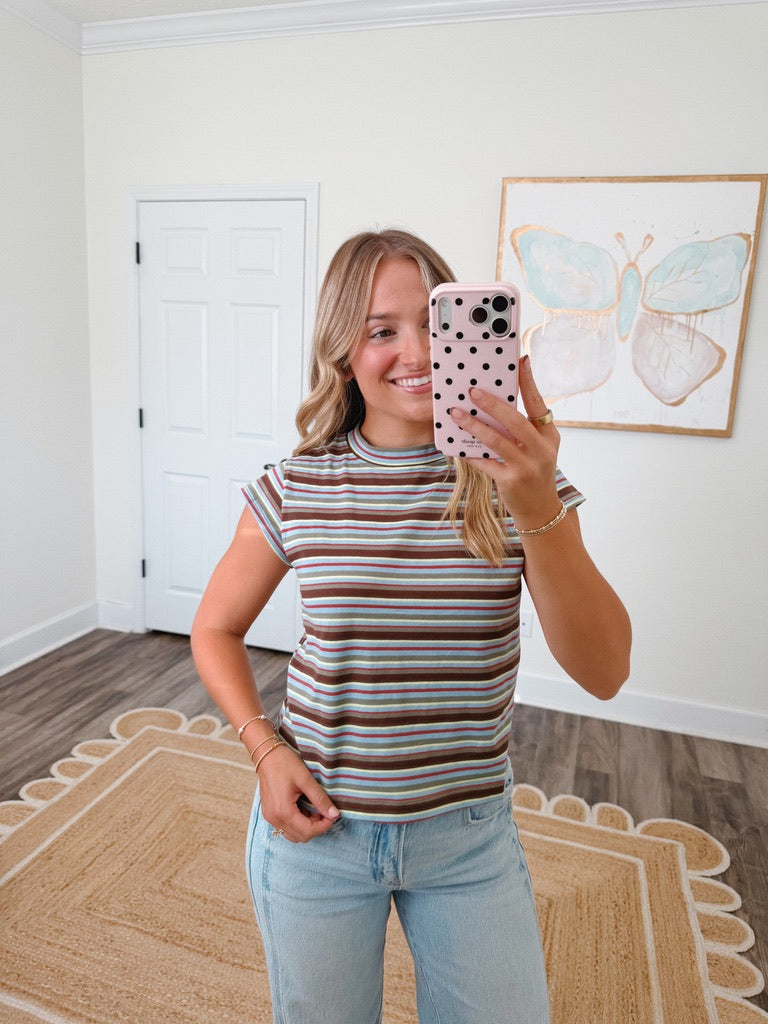 Retro Striped Mock Neck Tee