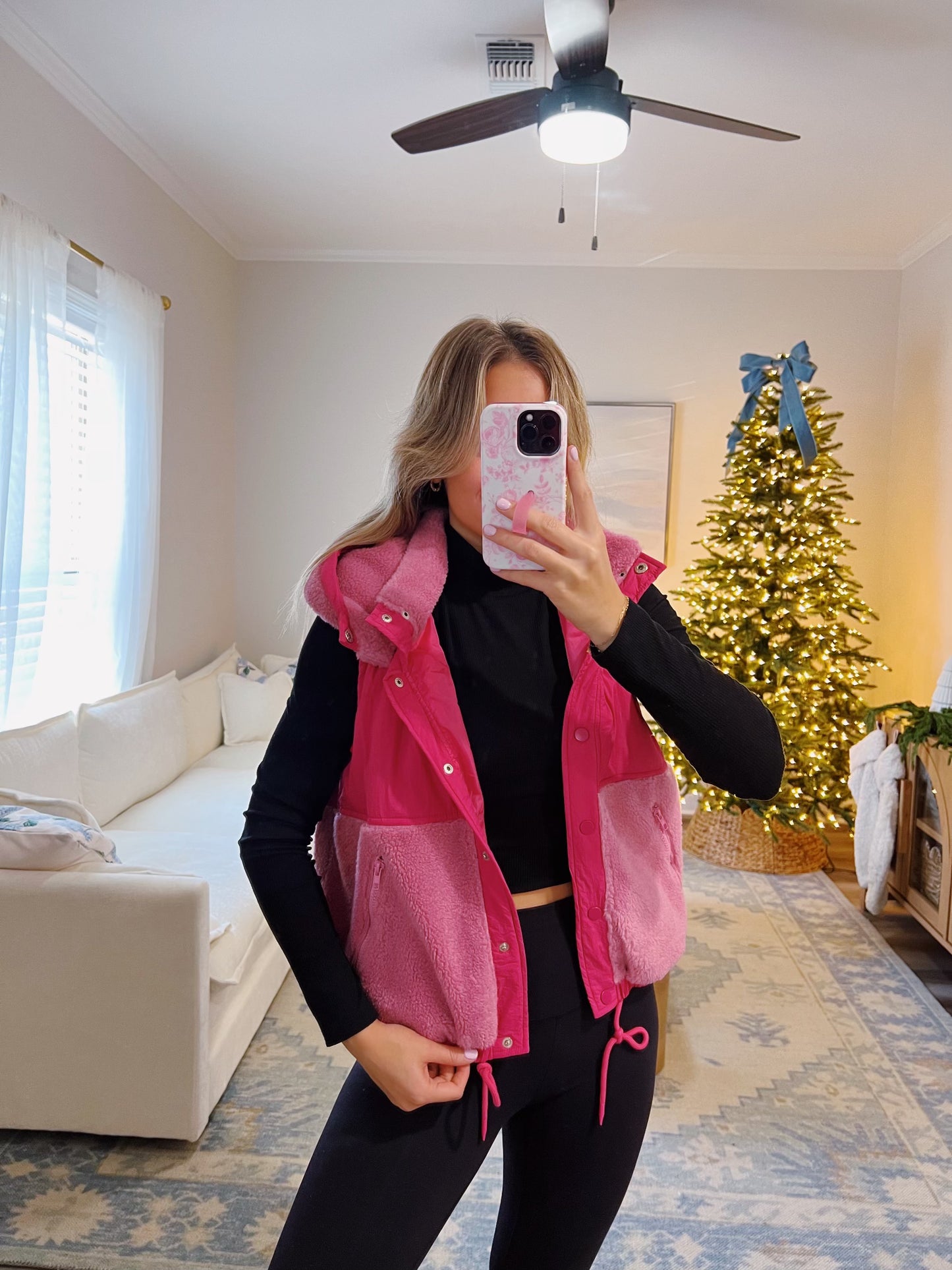 Pink Fleece Hooded Vest