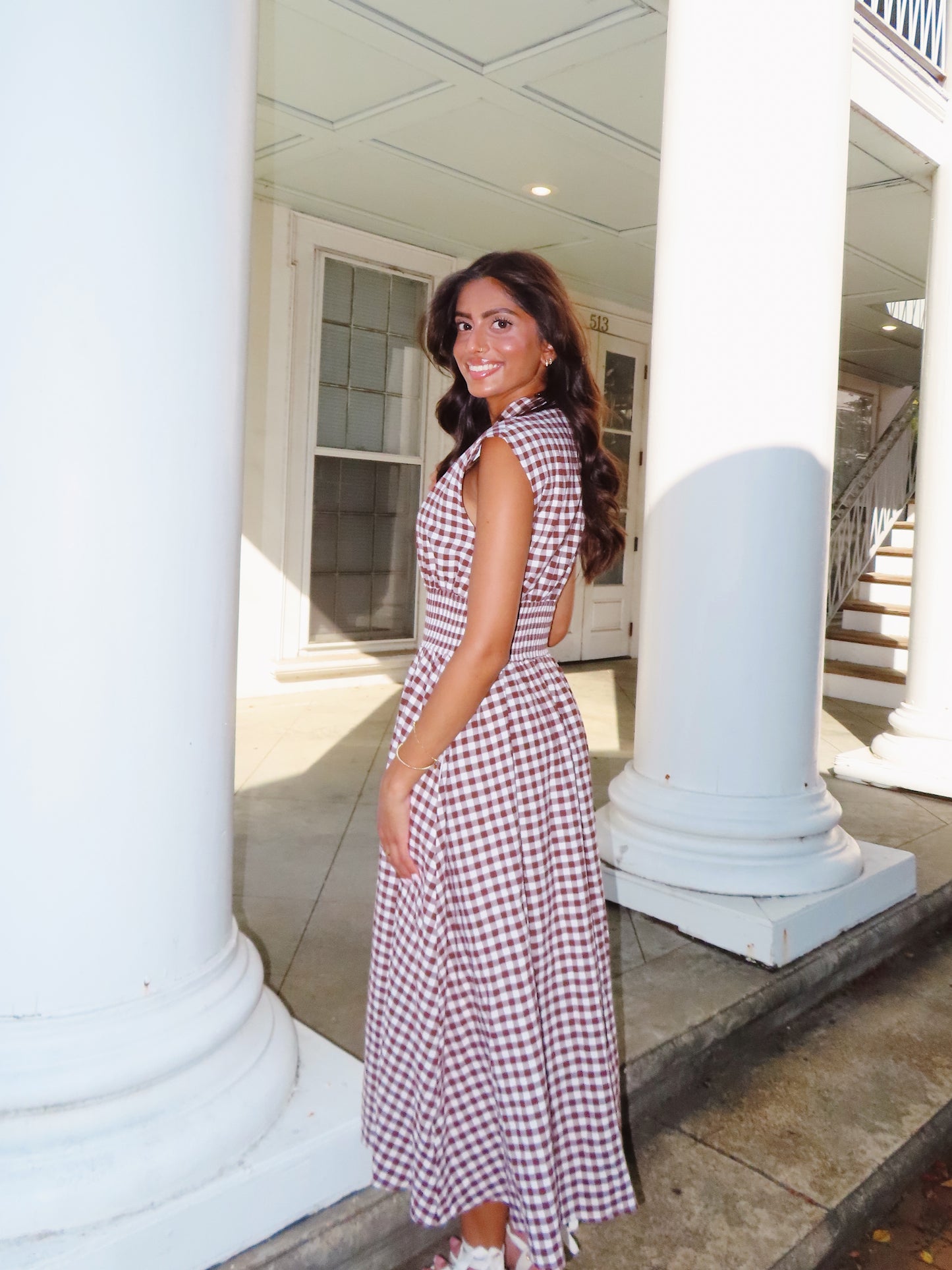 Chocolate Gingham Midi Dress