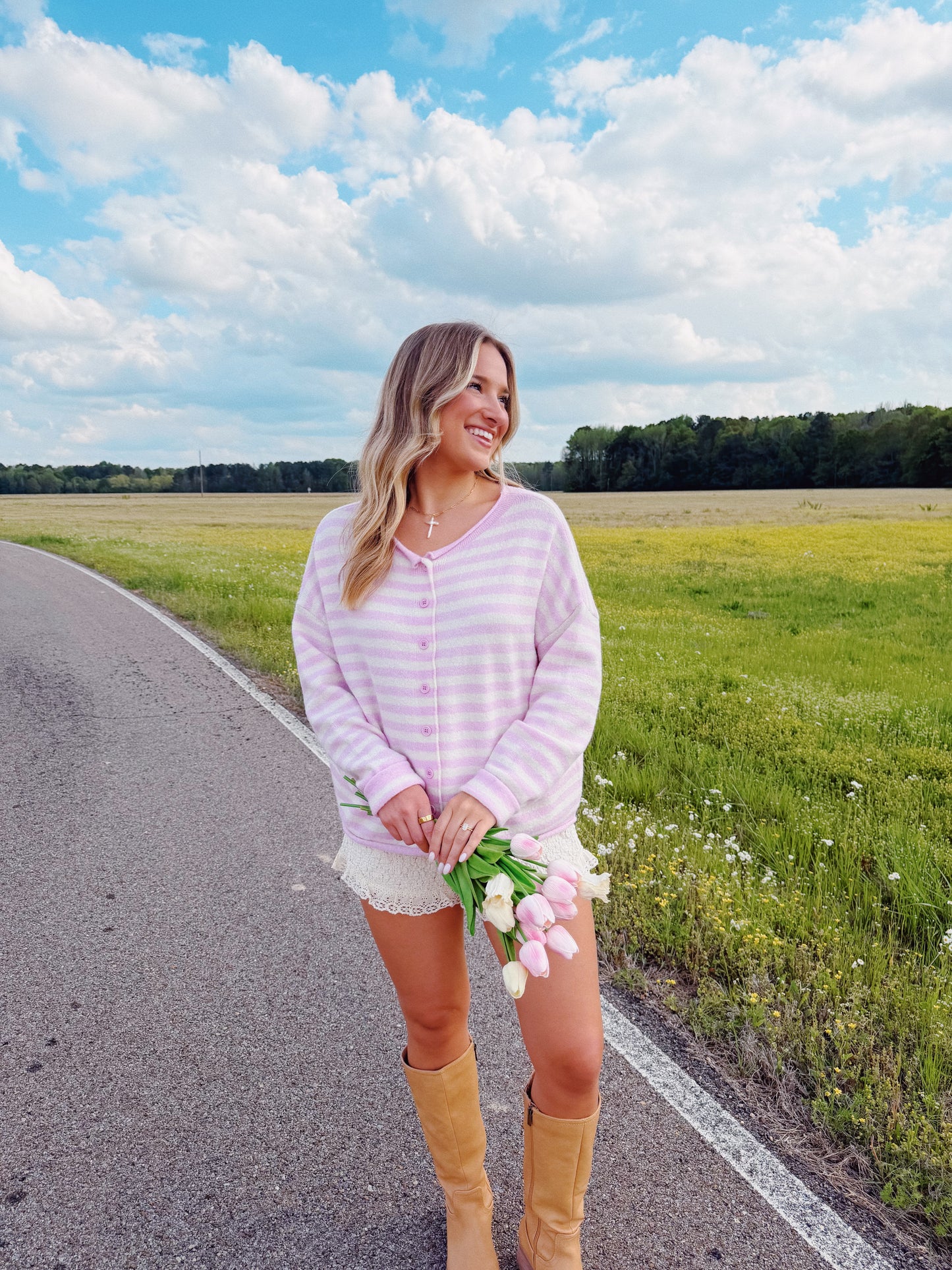 Lavender Pink Striped Cardigan