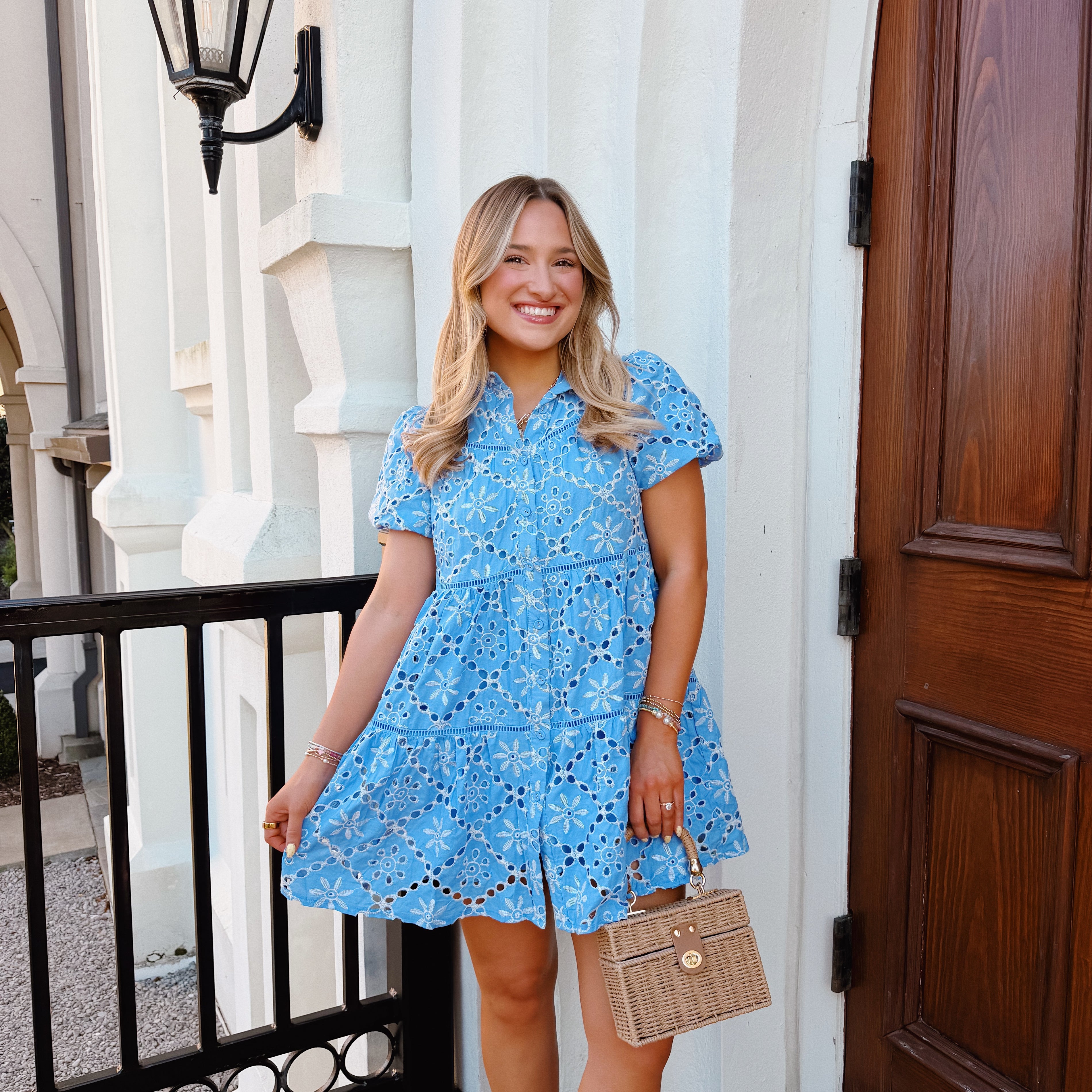 Cobalt Eyelet Mini Dress