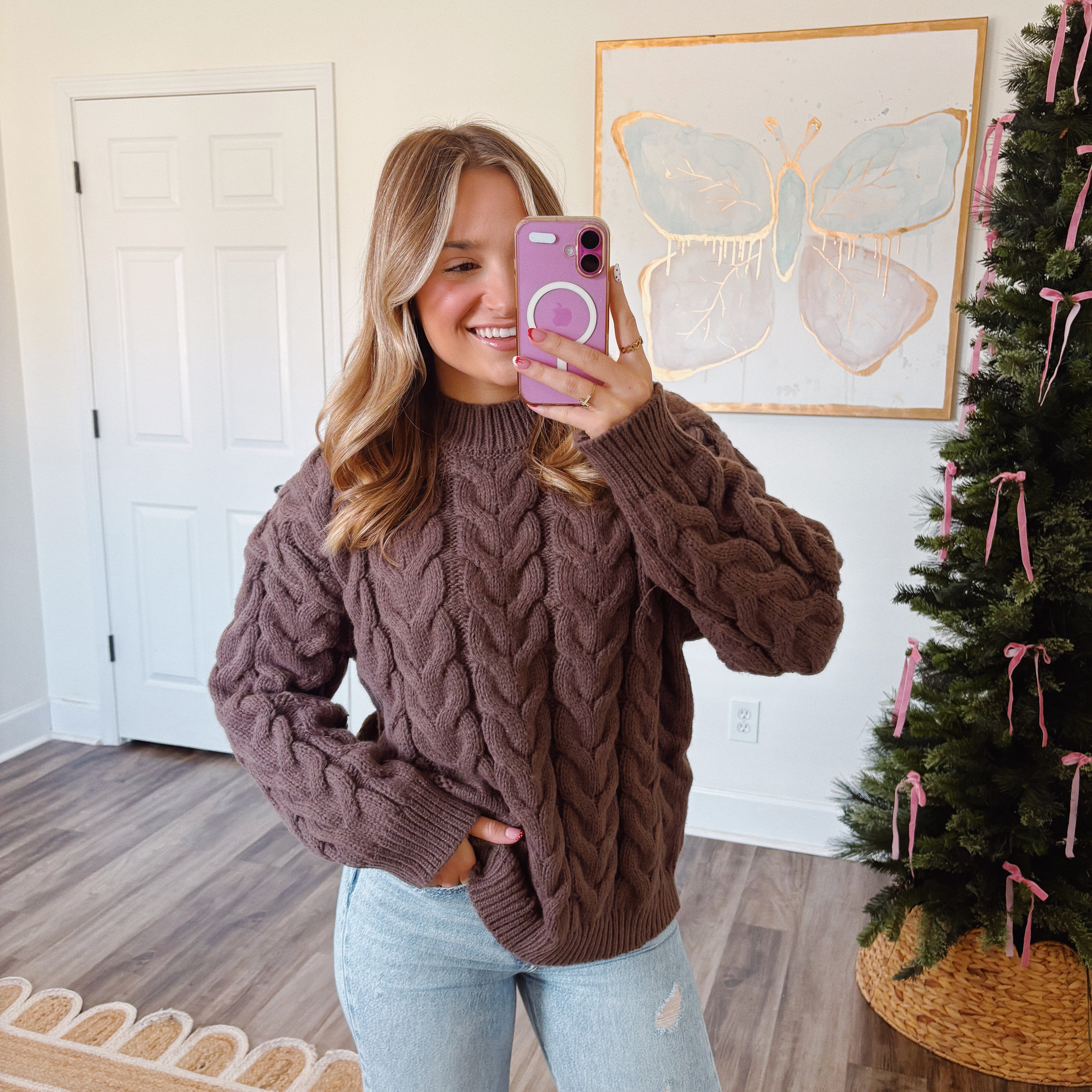 Brown Cable Knit Sweater