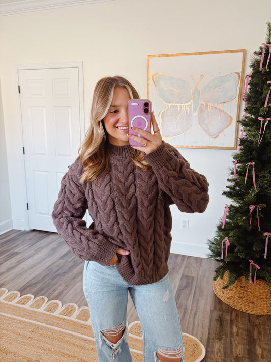 Brown Cable Knit Sweater