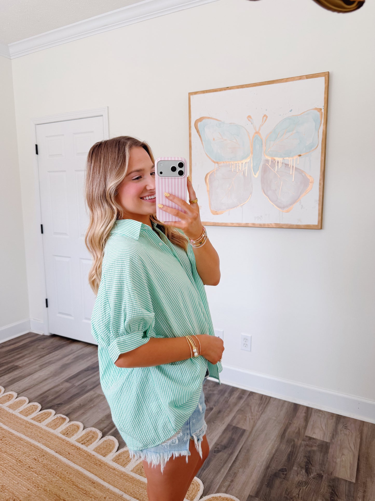 Daisy Stripe Top Green