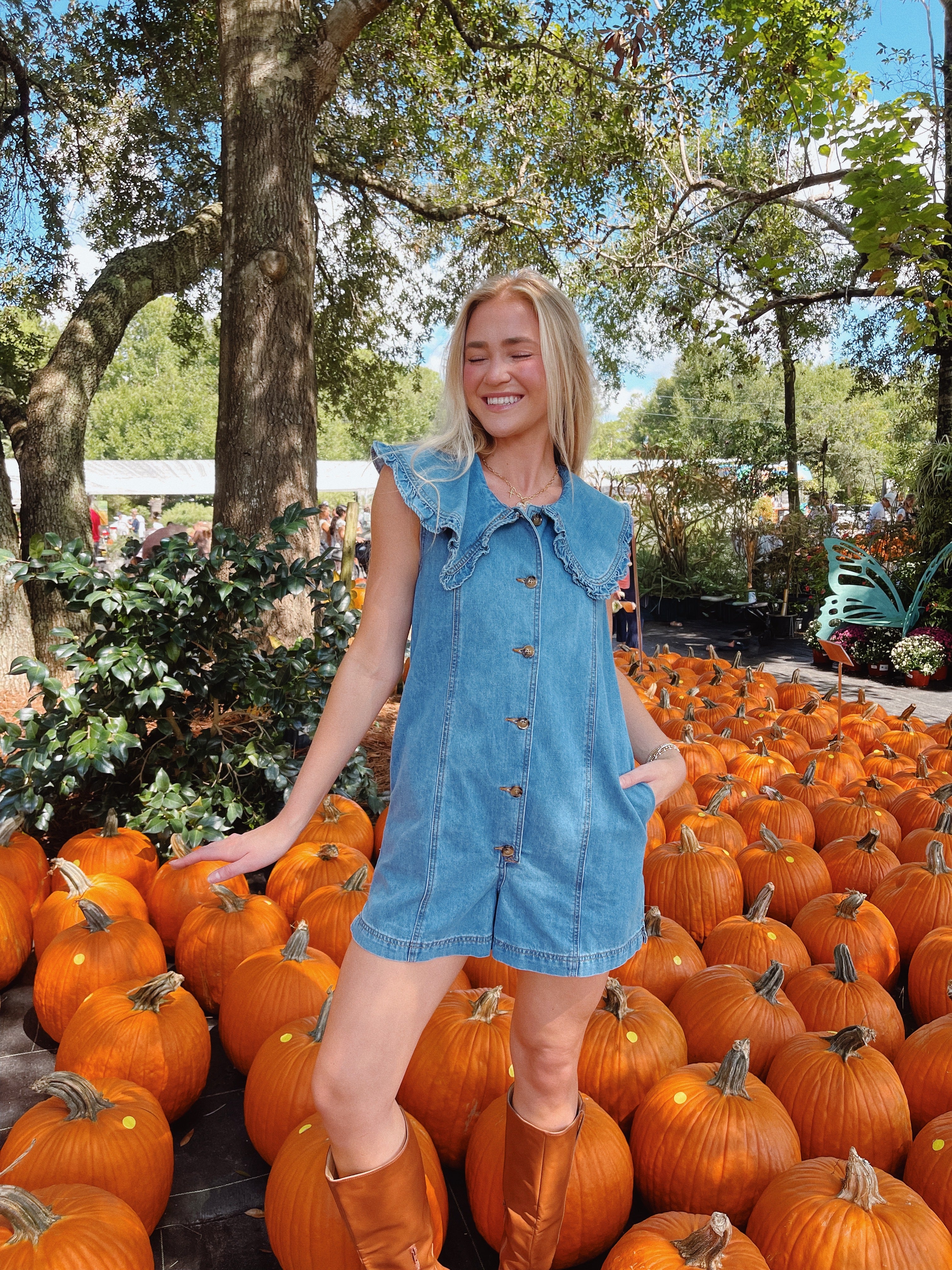 Eloise Collared Denim Romper – Color Collective
