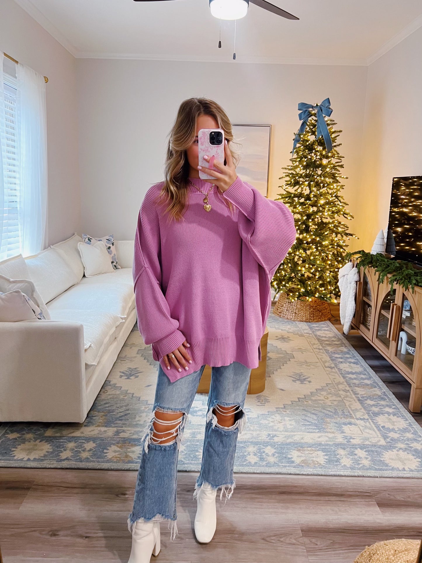 Side Slit Oversized Sweater in Mauve