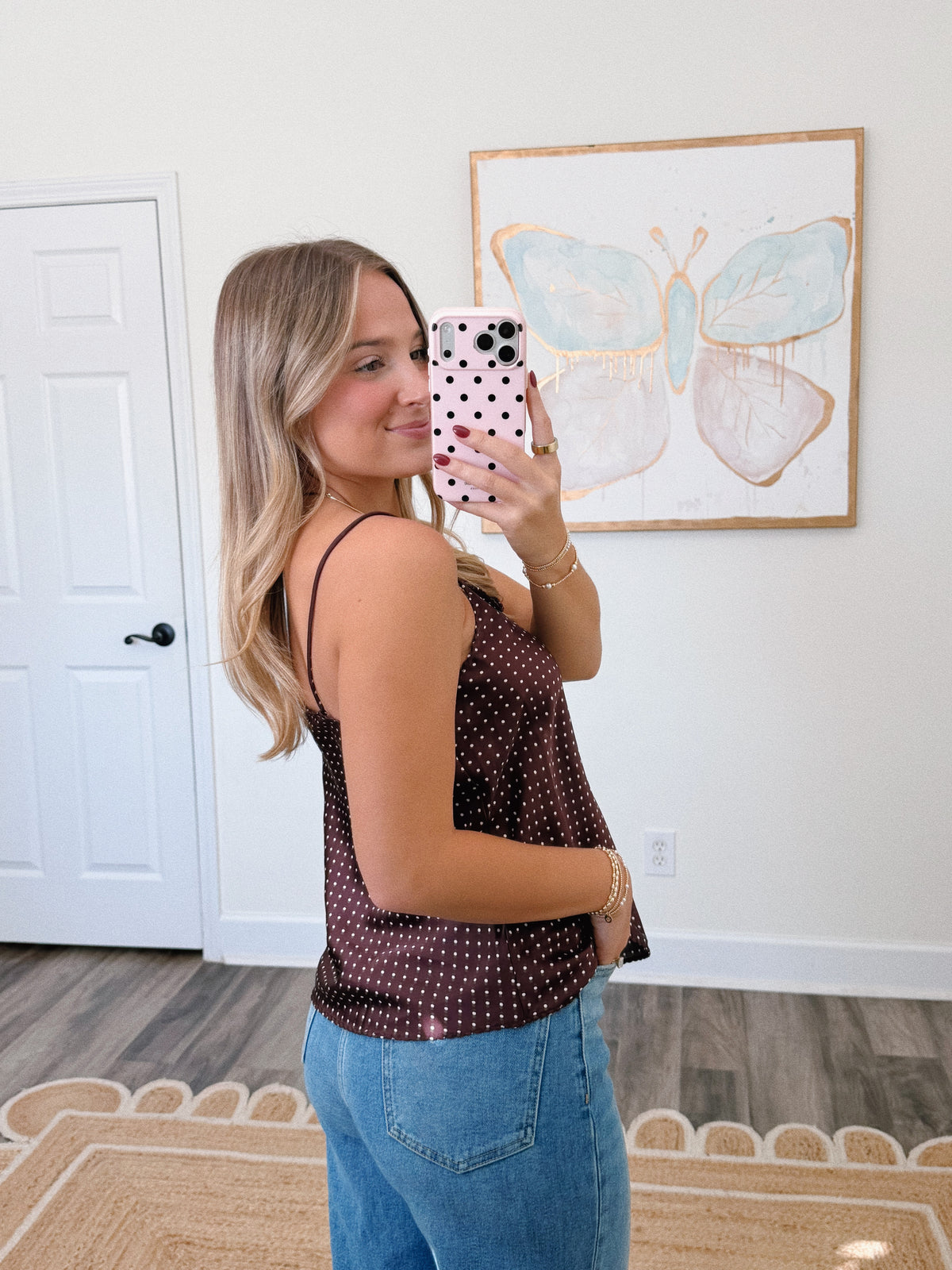 Brown Satin Polka Dot Tank