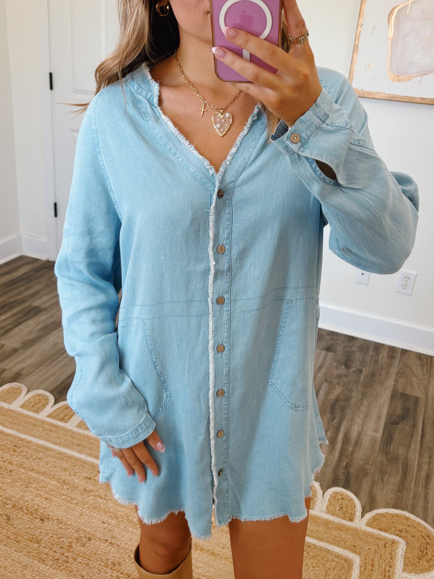 Light Wash Denim Tunic Dress