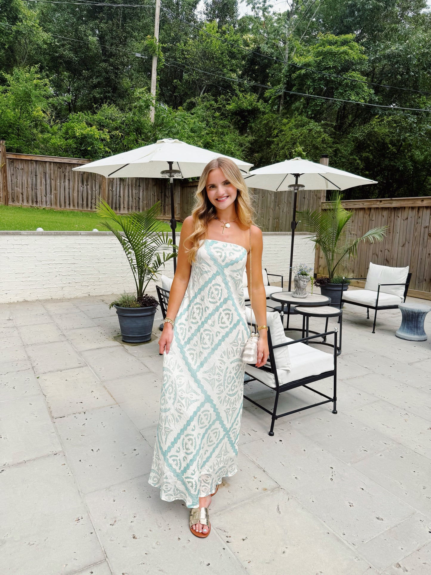 Aqua Abstract Maxi Dress