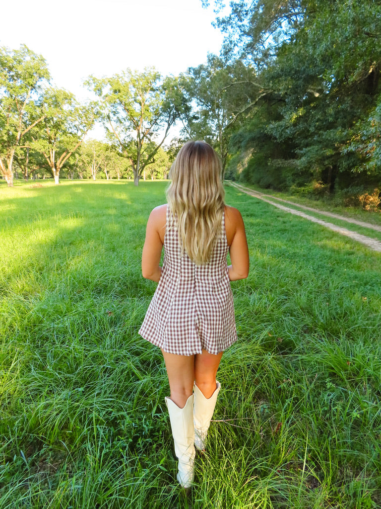 Cinnamon Spice Gingham Romper