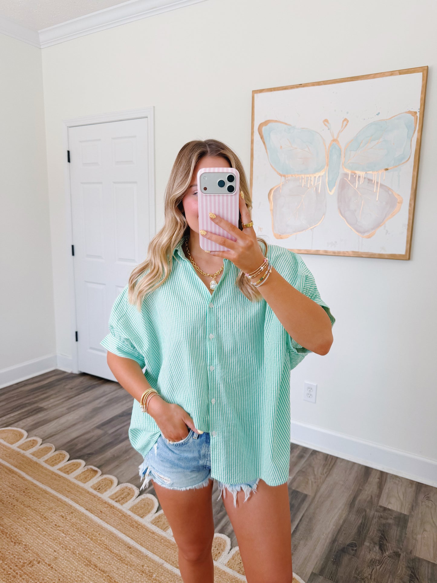 Daisy Stripe Top Green