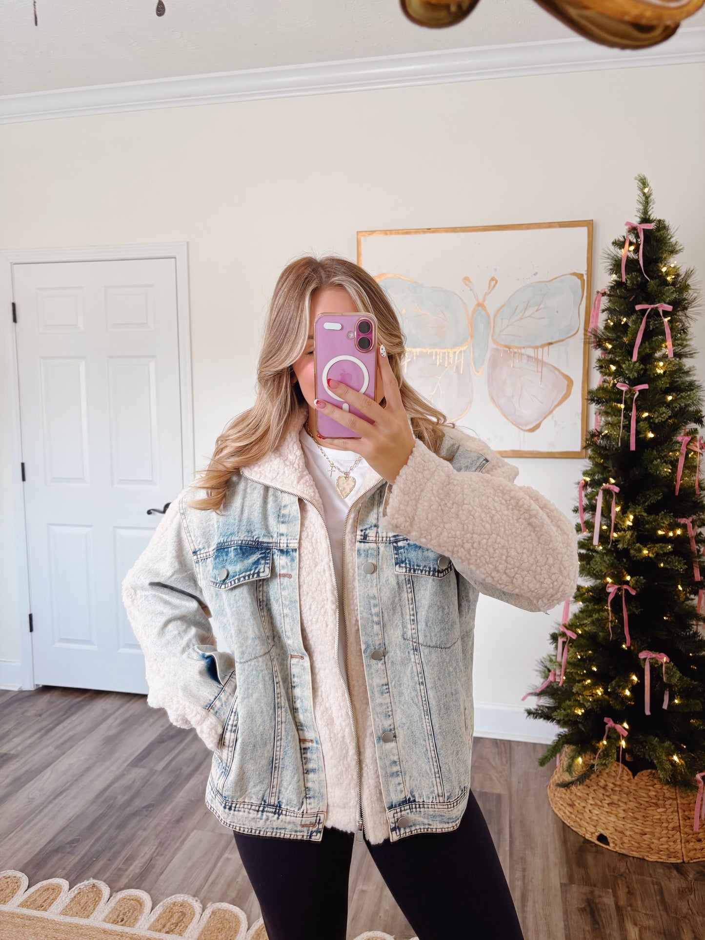 Oversized Denim and Sherpa Jacket