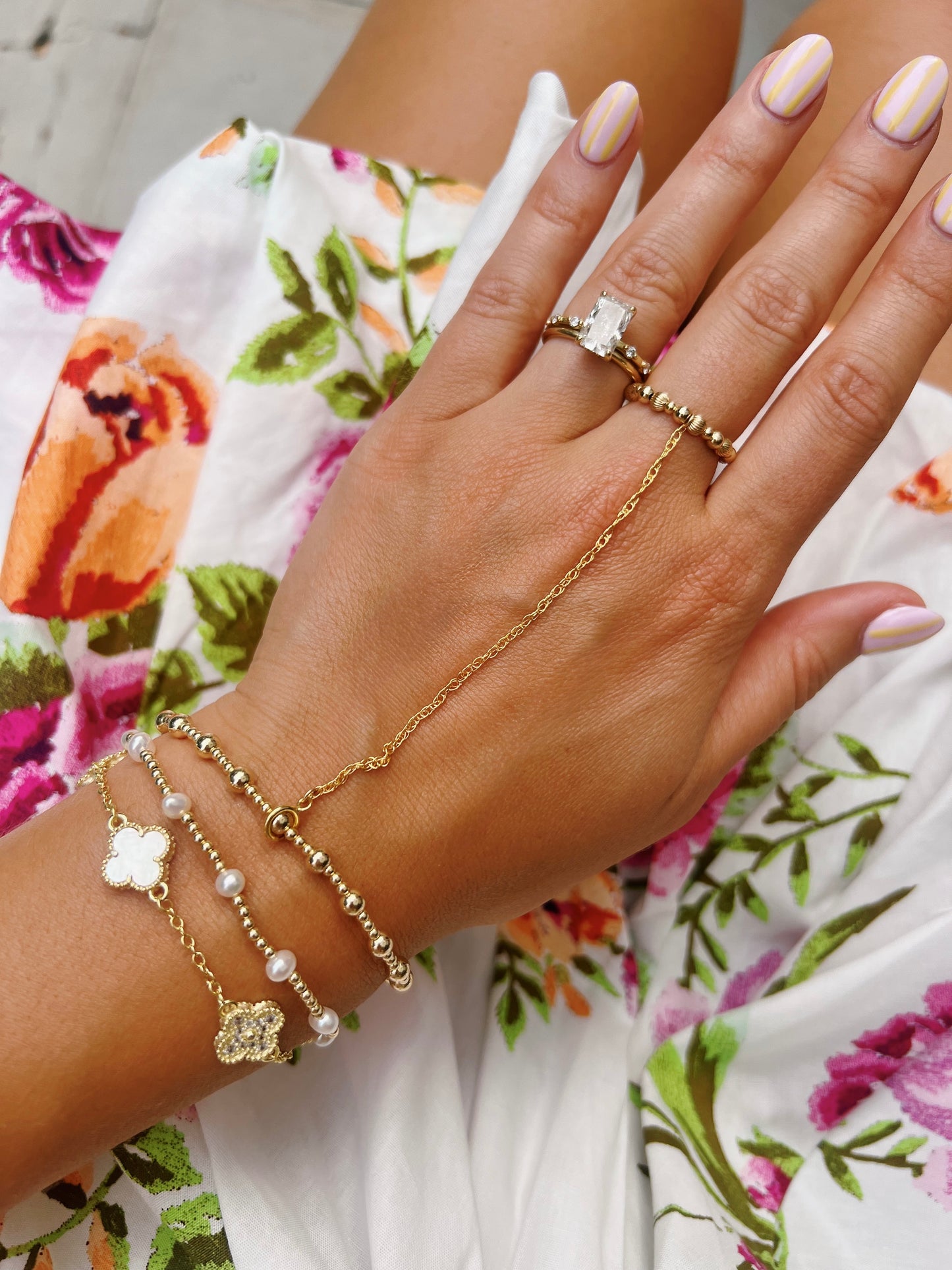 Waterproof Gold Hand Chain With Ring