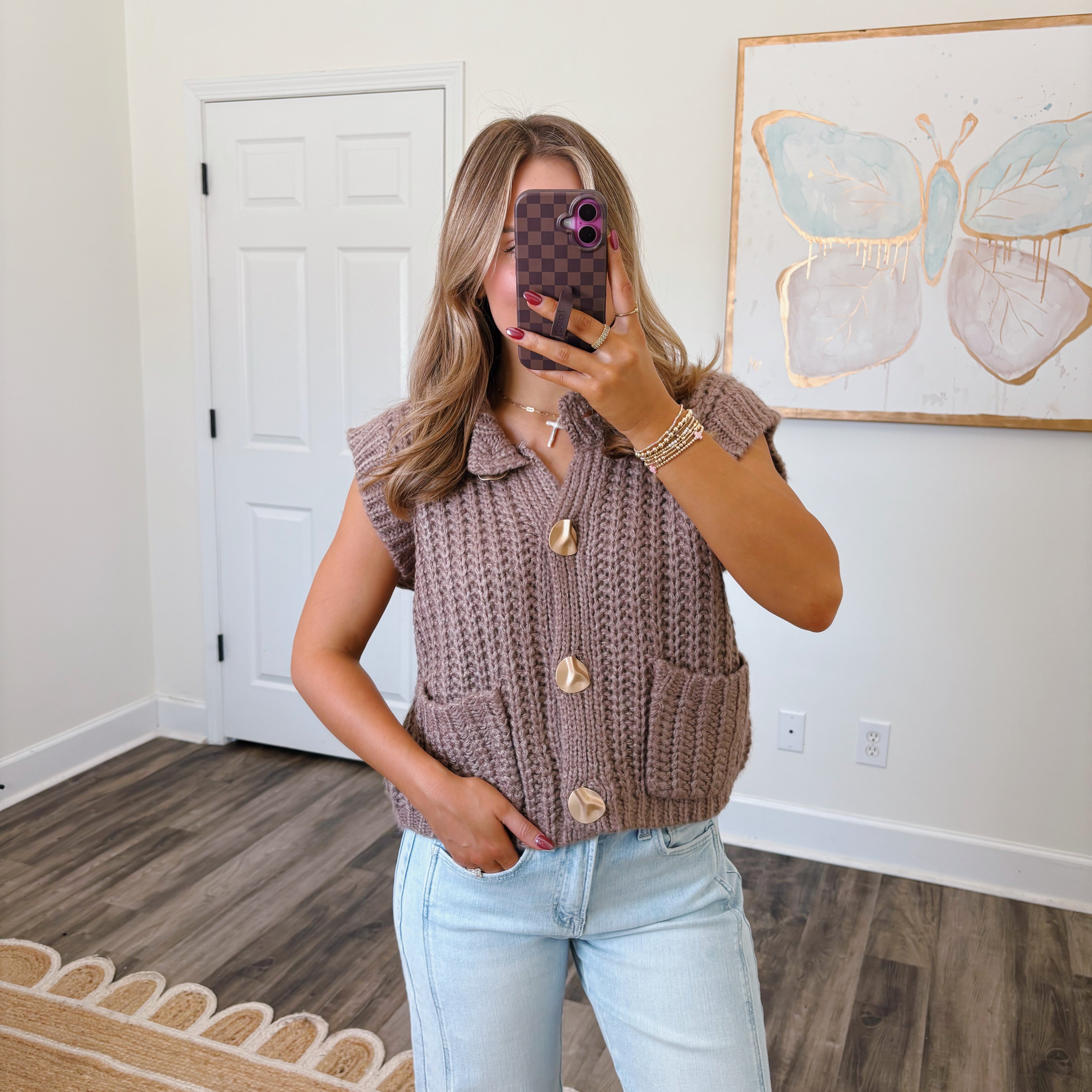 Warm Wishes Mocha Button Down