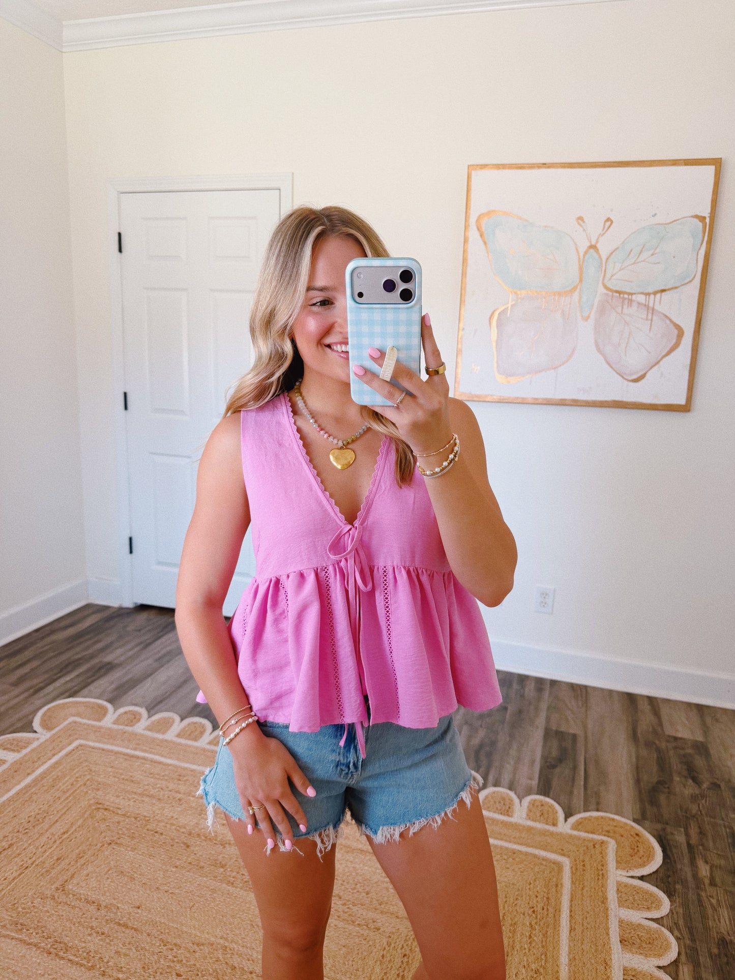 Pink Tie Babydoll Top