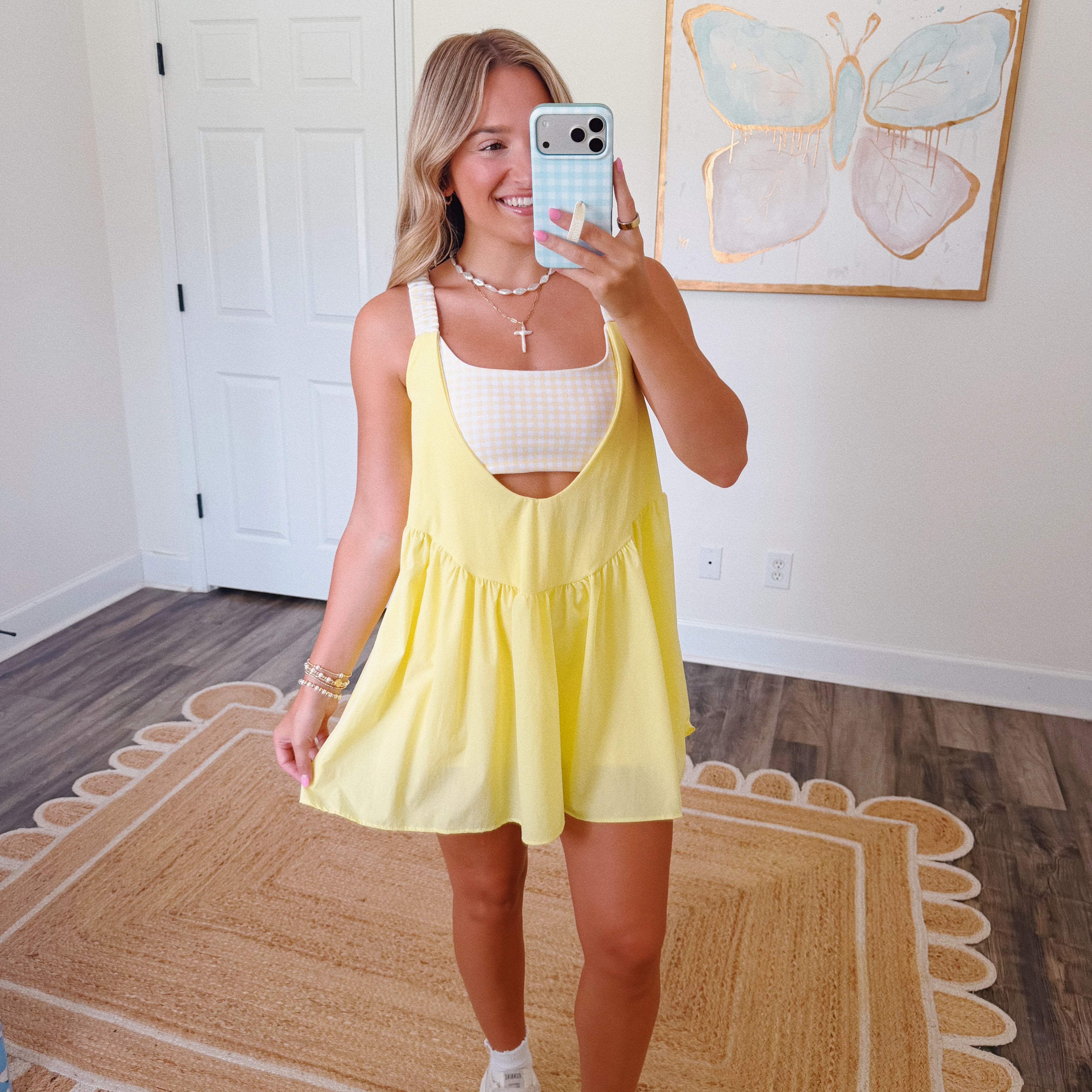 Match Point Gingham Romper in Lemon