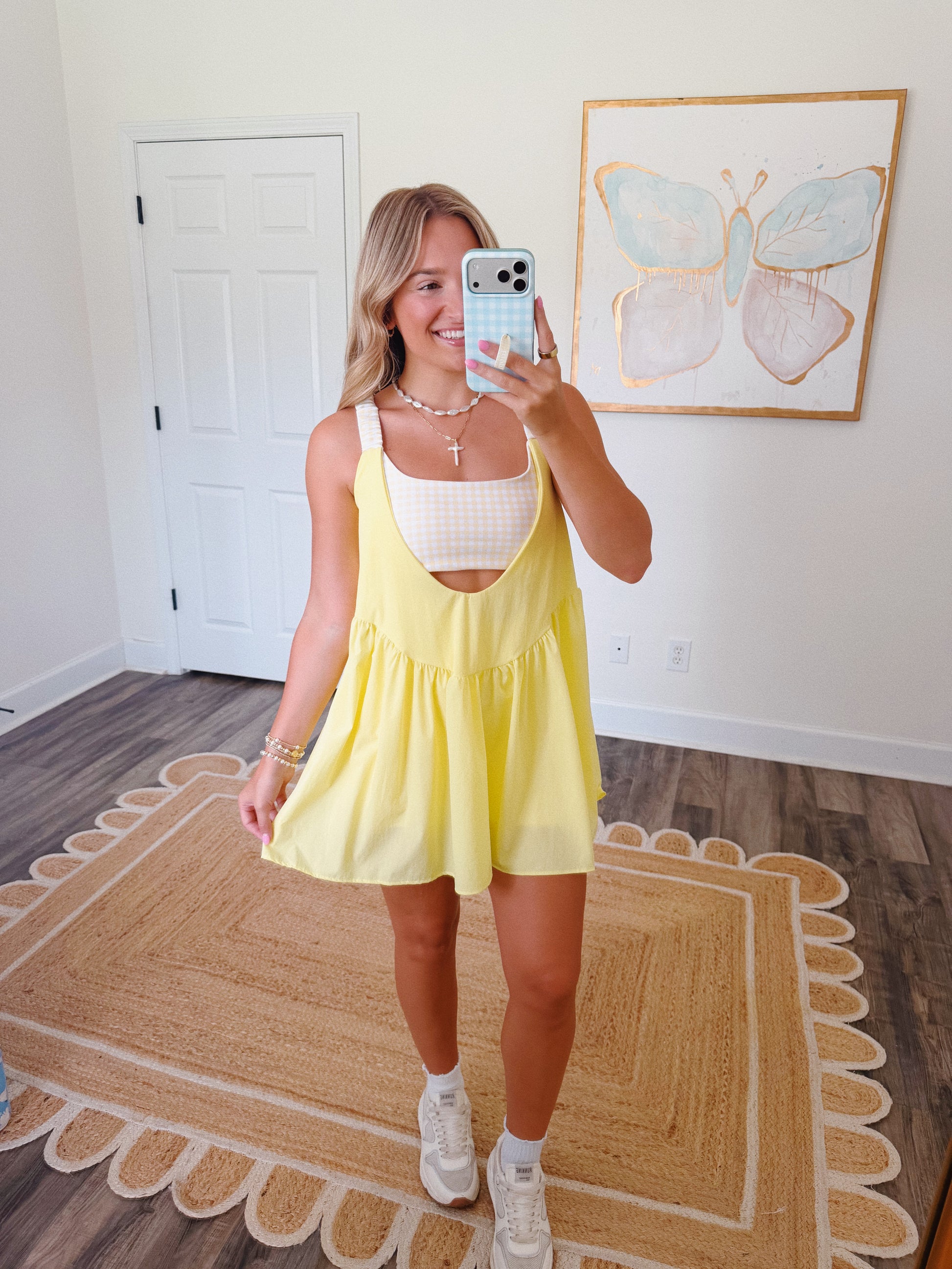 Match Point Gingham Romper in Lemon