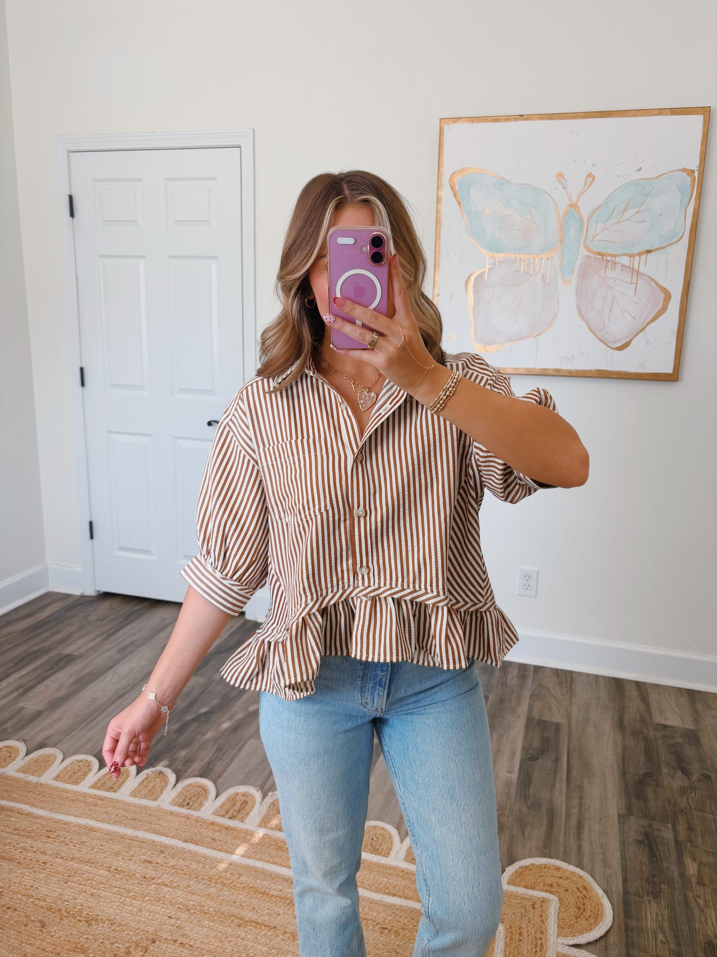 Chestnut Striped Peplum Top