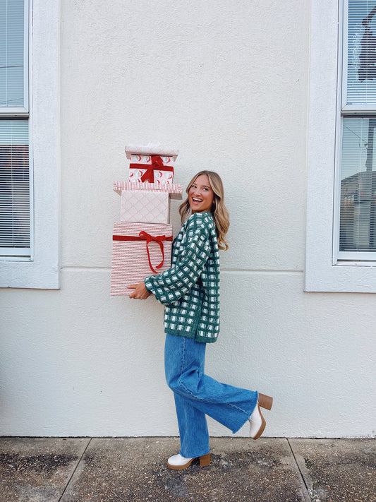 Feelin' Grinchy Checkered Sweater