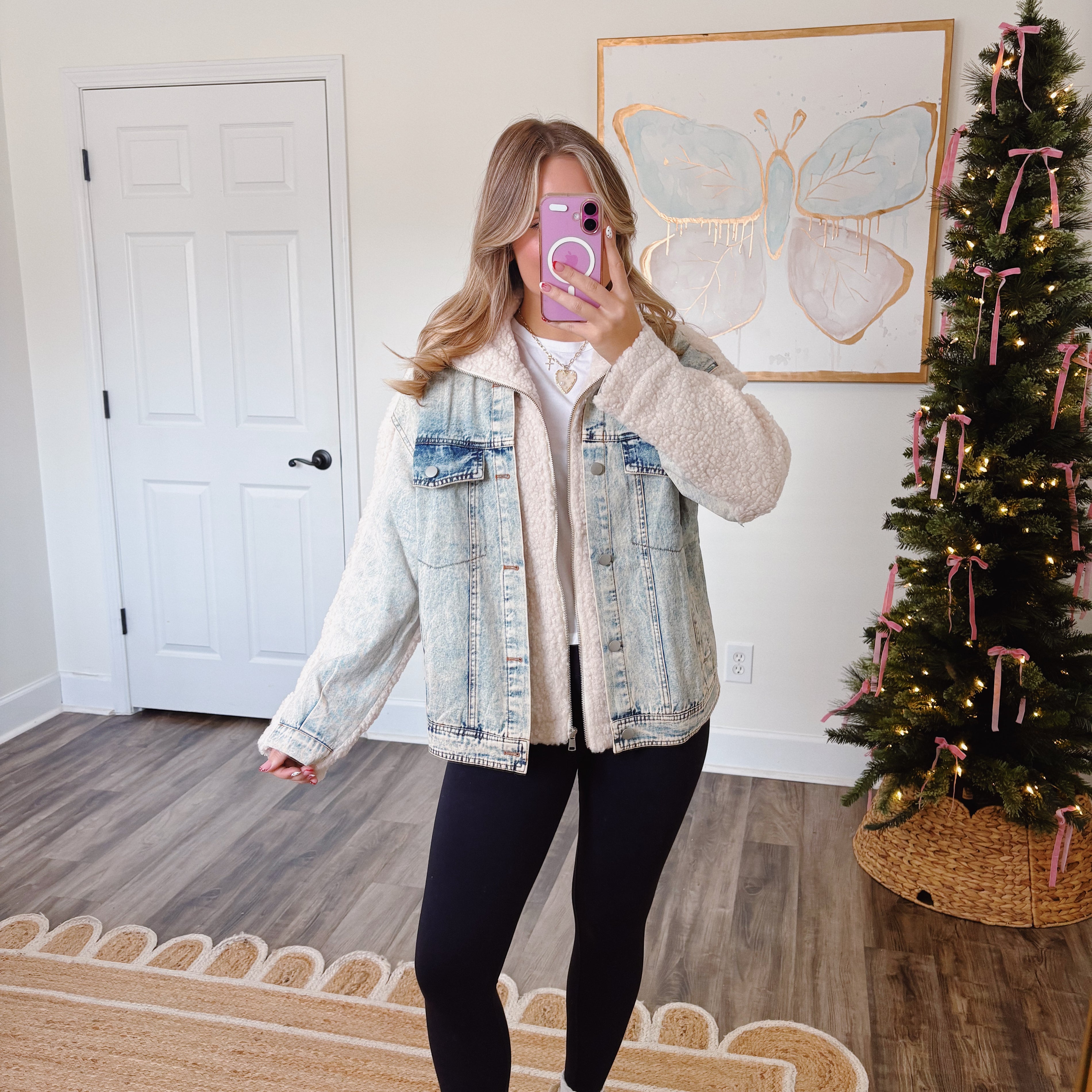 Oversized Denim and Sherpa Jacket