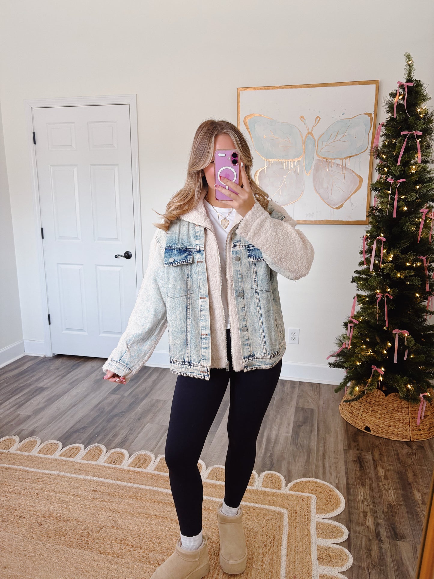 Oversized Denim and Sherpa Jacket