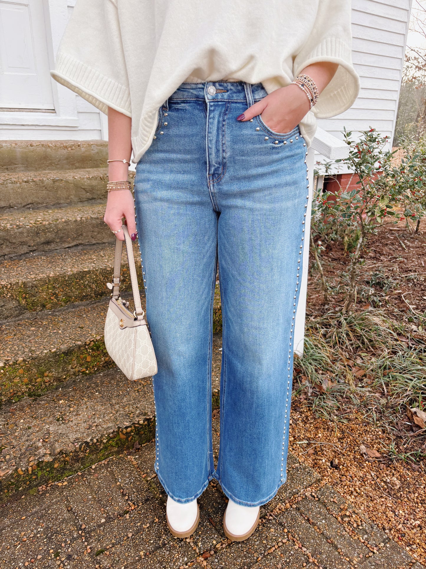 High Rise Studded Jeans