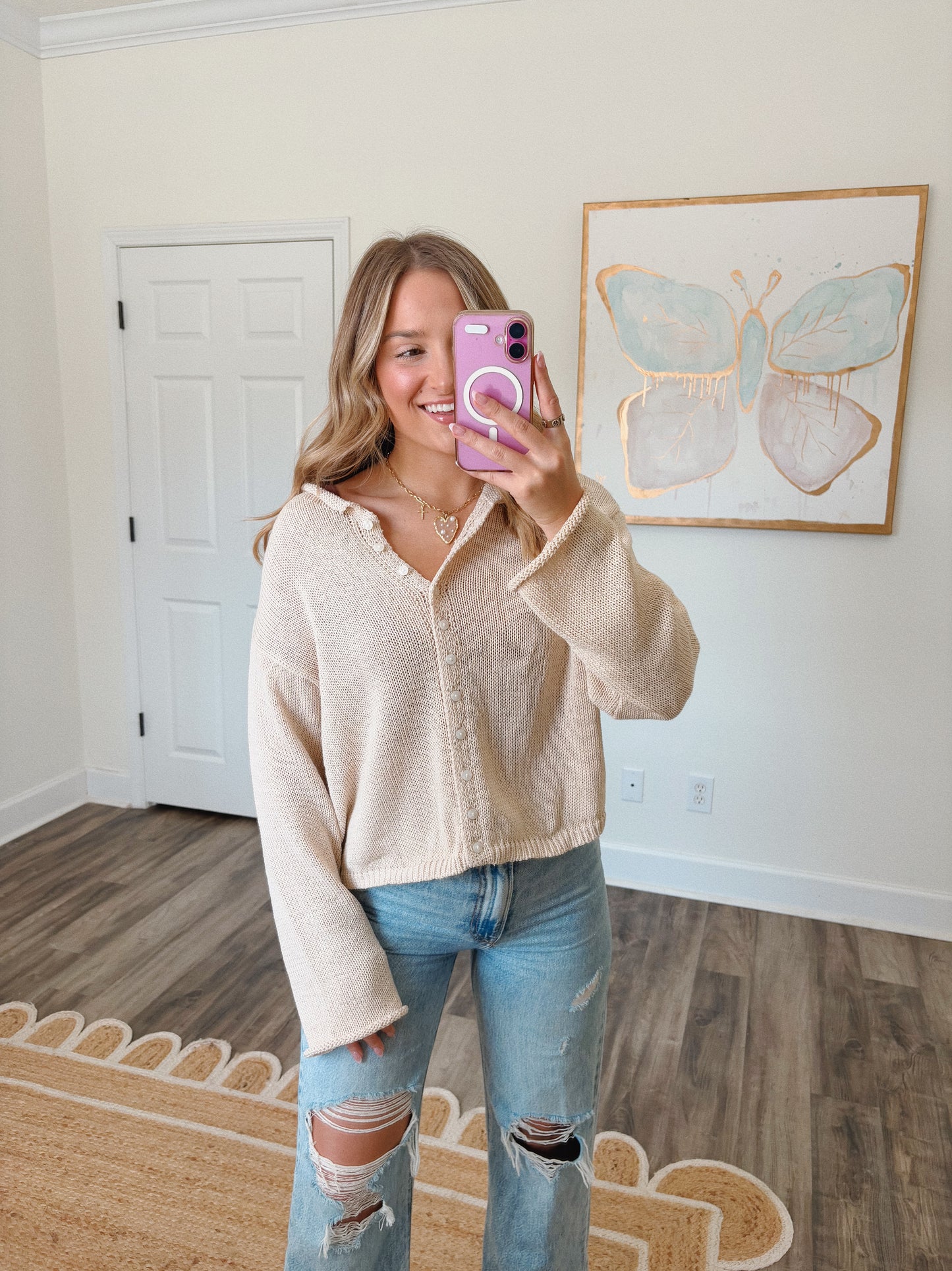 Relaxed Cream Cardigan Top